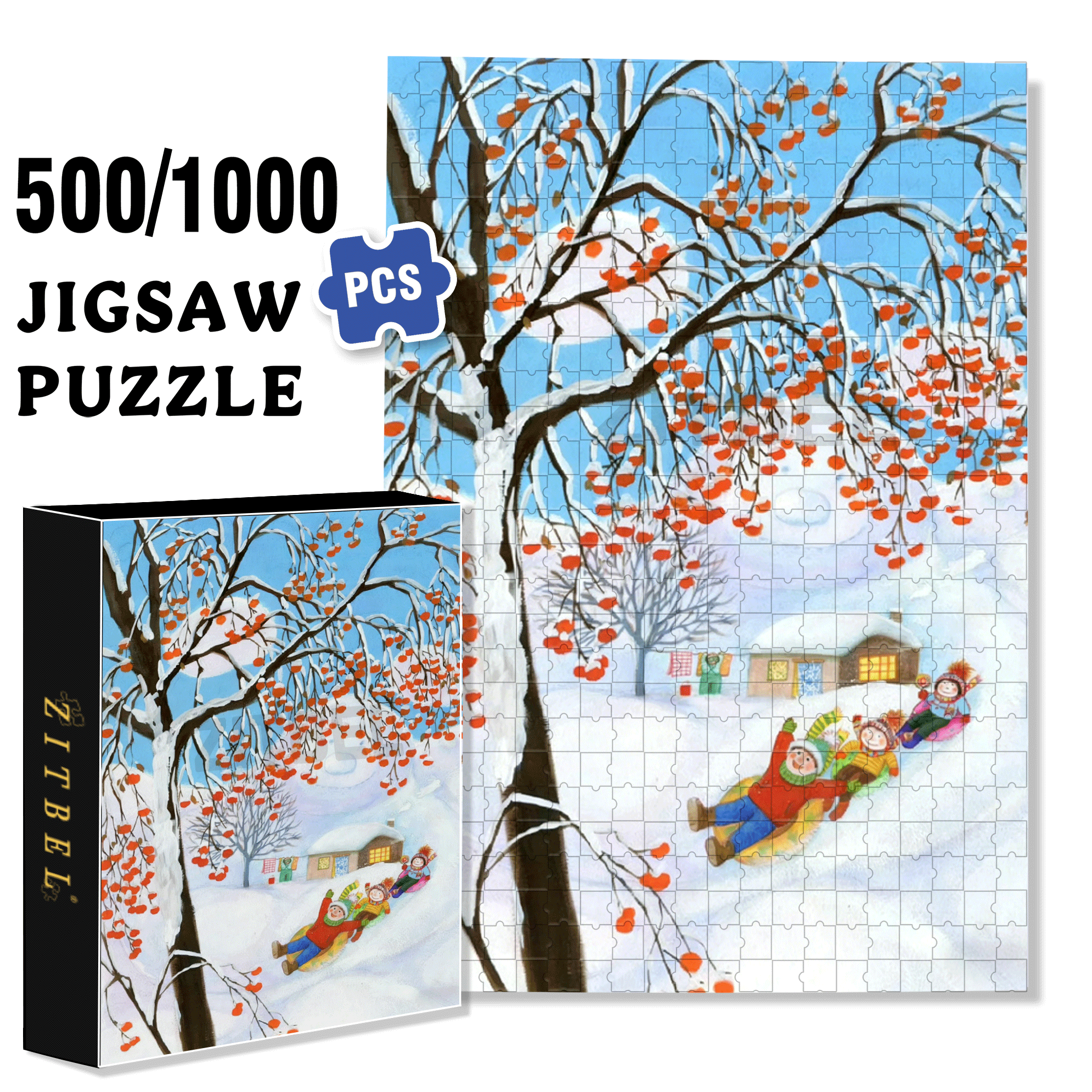 Happy Snow Child 500pcs/1000pcs Jigsaw Puzzle, Scratch-Resistant, Interactive Family Game & Brain-Boosting DIY Decor, Perfect for Halloween, Christmas & New Year Gifts, Family Puzzle Game