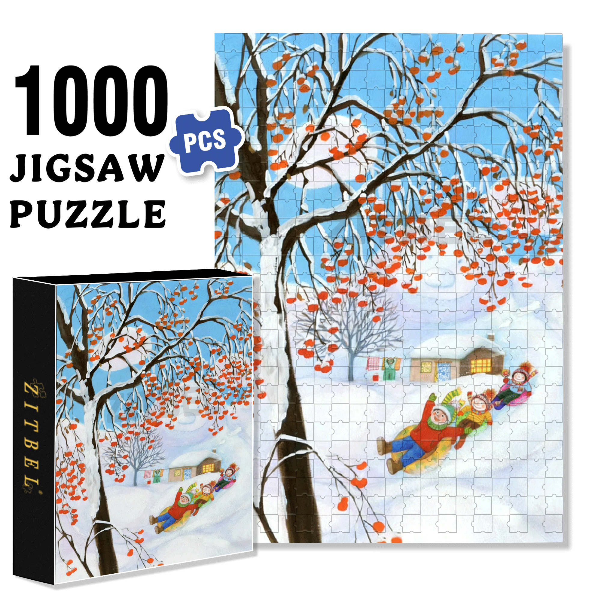 Happy Snow Child 500pcs/1000pcs Jigsaw Puzzle, Scratch-Resistant, Interactive Family Game & Brain-Boosting DIY Decor, Perfect for Halloween, Christmas & New Year Gifts, Family Puzzle Game