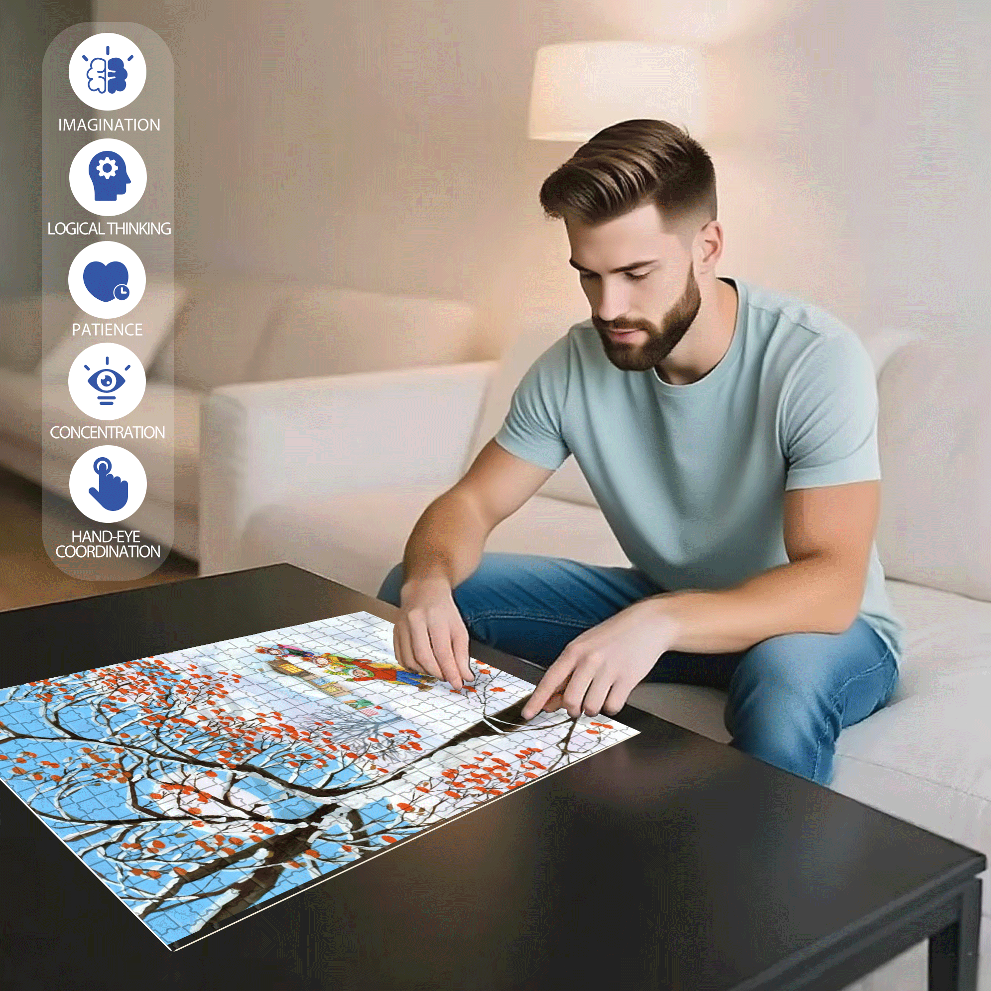 Happy Snow Child 500pcs/1000pcs Jigsaw Puzzle, Scratch-Resistant, Interactive Family Game & Brain-Boosting DIY Decor, Perfect for Halloween, Christmas & New Year Gifts, Family Puzzle Game