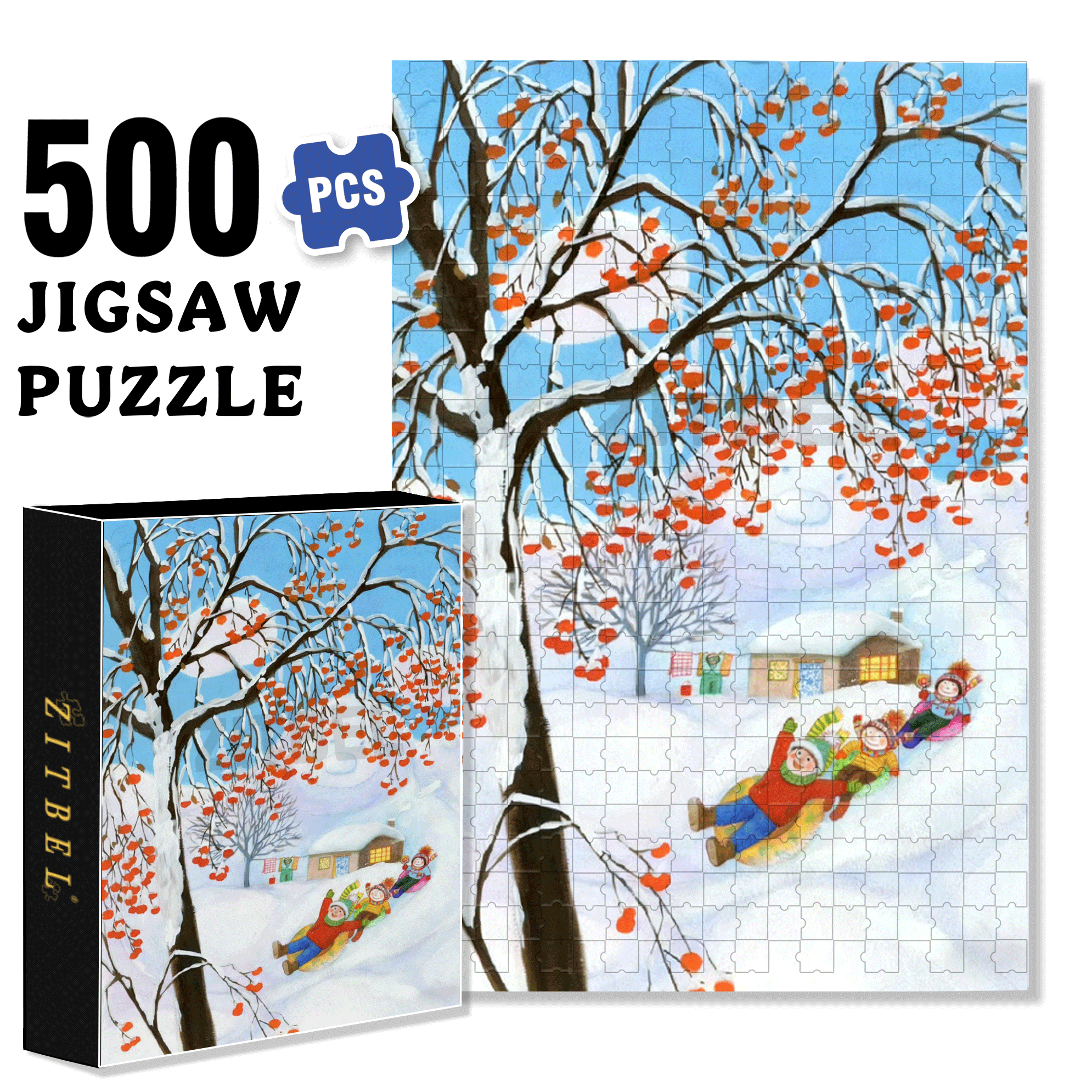 Happy Snow Child 500pcs/1000pcs Jigsaw Puzzle, Scratch-Resistant, Interactive Family Game & Brain-Boosting DIY Decor, Perfect for Halloween, Christmas & New Year Gifts, Family Puzzle Game
