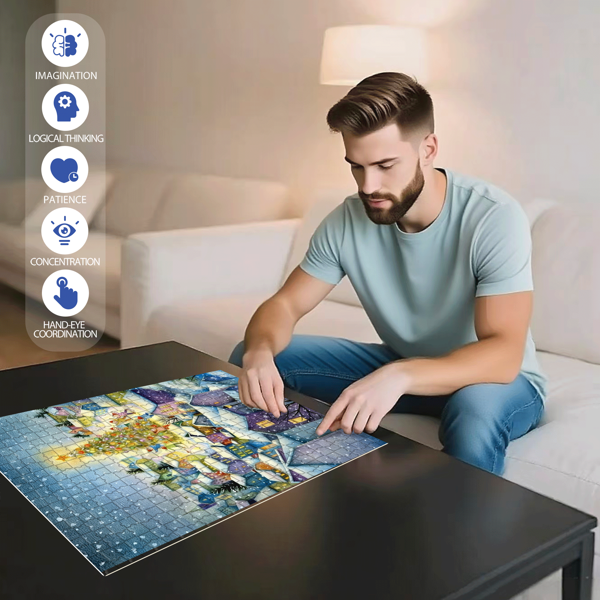 Snow Country Christmas 500pcs/1000pcs Jigsaw Puzzle, Scratch-Resistant, Interactive Family Game & Brain-Boosting DIY Decor, Perfect for Halloween, Christmas & New Year Gifts, Family Puzzle Game