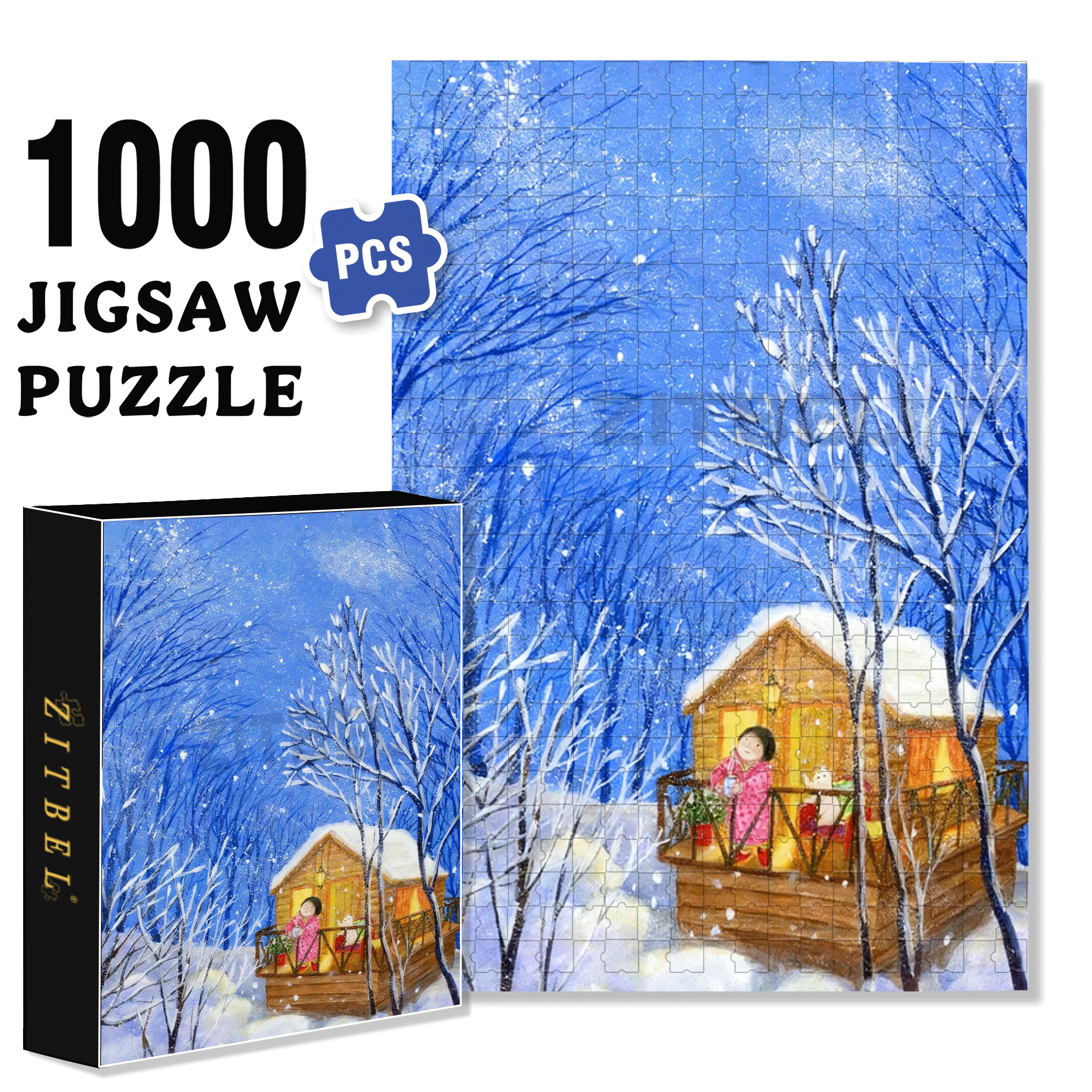 Snowflakes And Wooden Houses 500pcs/1000pcs Jigsaw Puzzle, Scratch-Resistant, Interactive Family Game & Brain-Boosting DIY Decor, Perfect for Halloween, Christmas & New Year Gifts, Family Puzzle Game