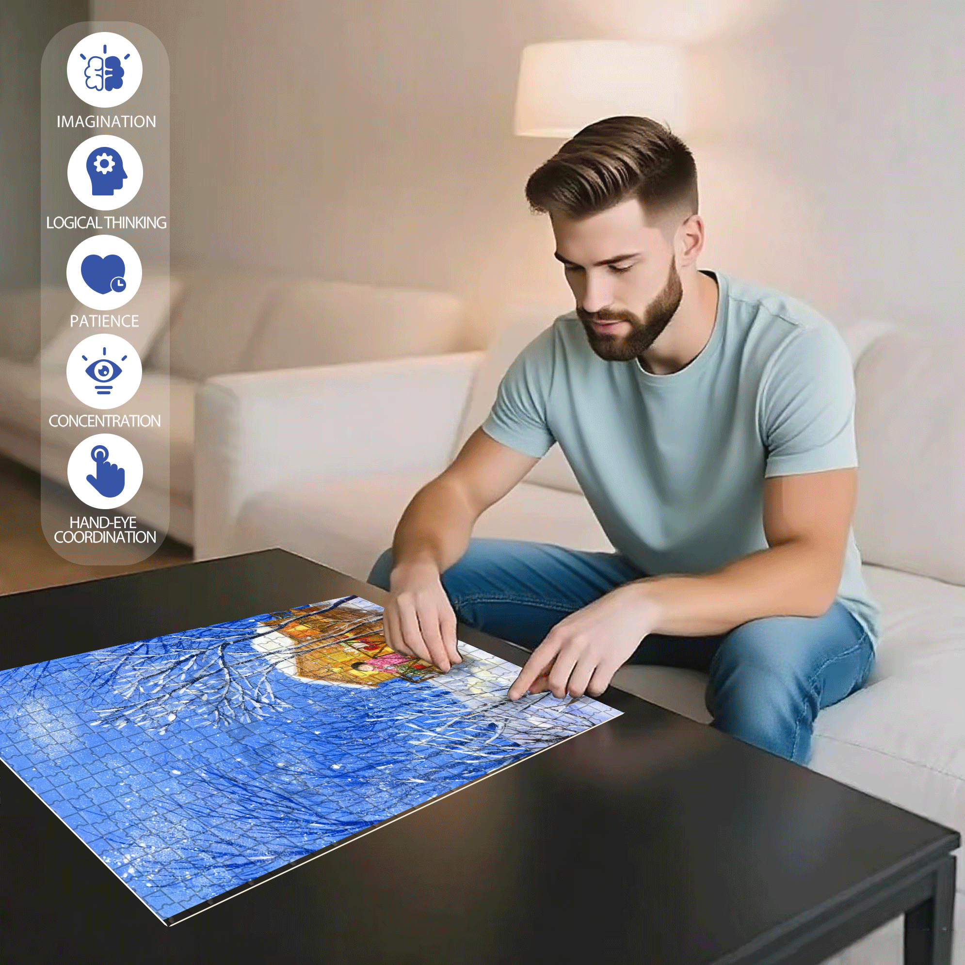 Snowflakes And Wooden Houses 500pcs/1000pcs Jigsaw Puzzle, Scratch-Resistant, Interactive Family Game & Brain-Boosting DIY Decor, Perfect for Halloween, Christmas & New Year Gifts, Family Puzzle Game