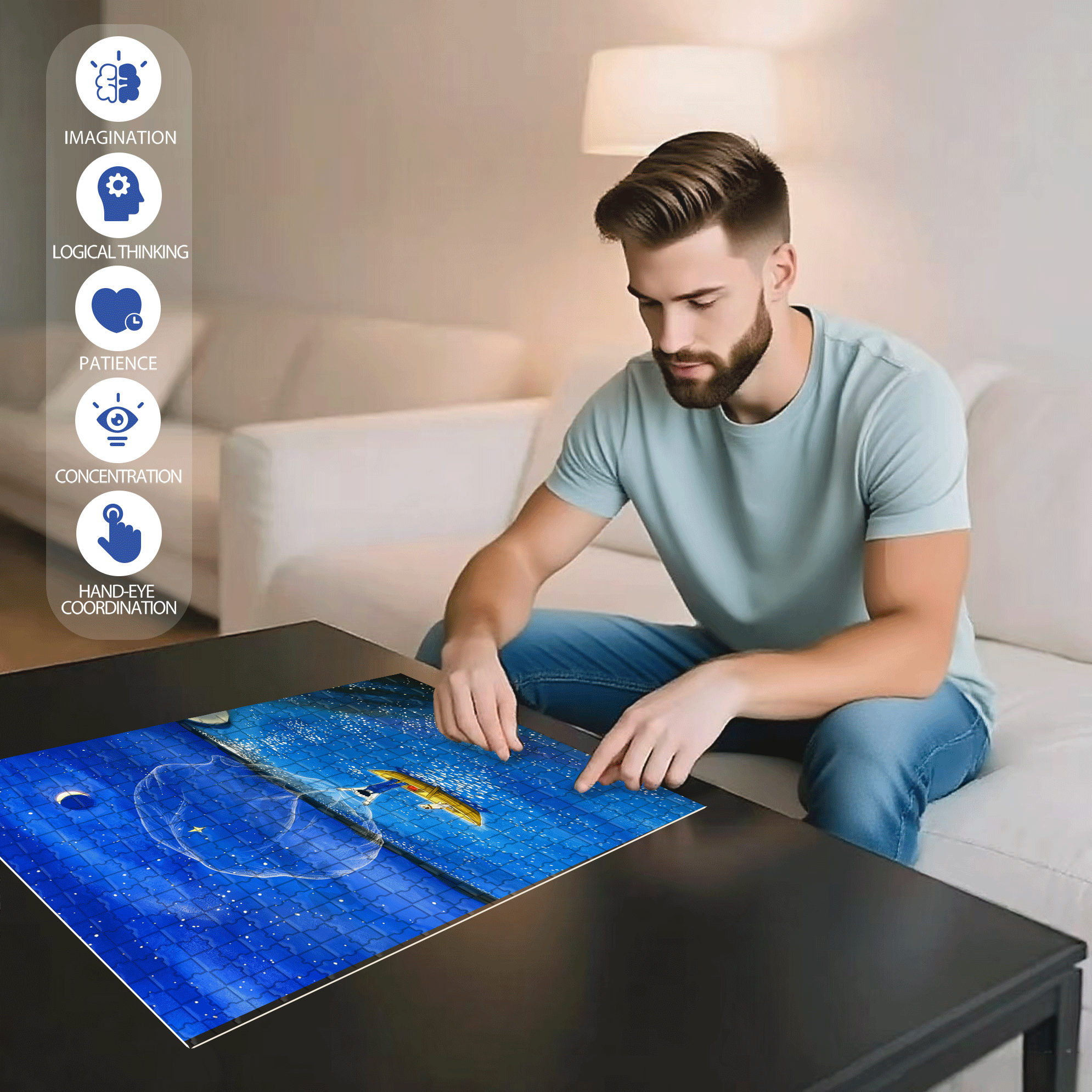 Sprinkle A Net Of Stars 500pcs/1000pcs Jigsaw Puzzle, Scratch-Resistant, Interactive Family Game & Brain-Boosting DIY Decor, Perfect for Halloween, Christmas & New Year Gifts, Family Puzzle Game