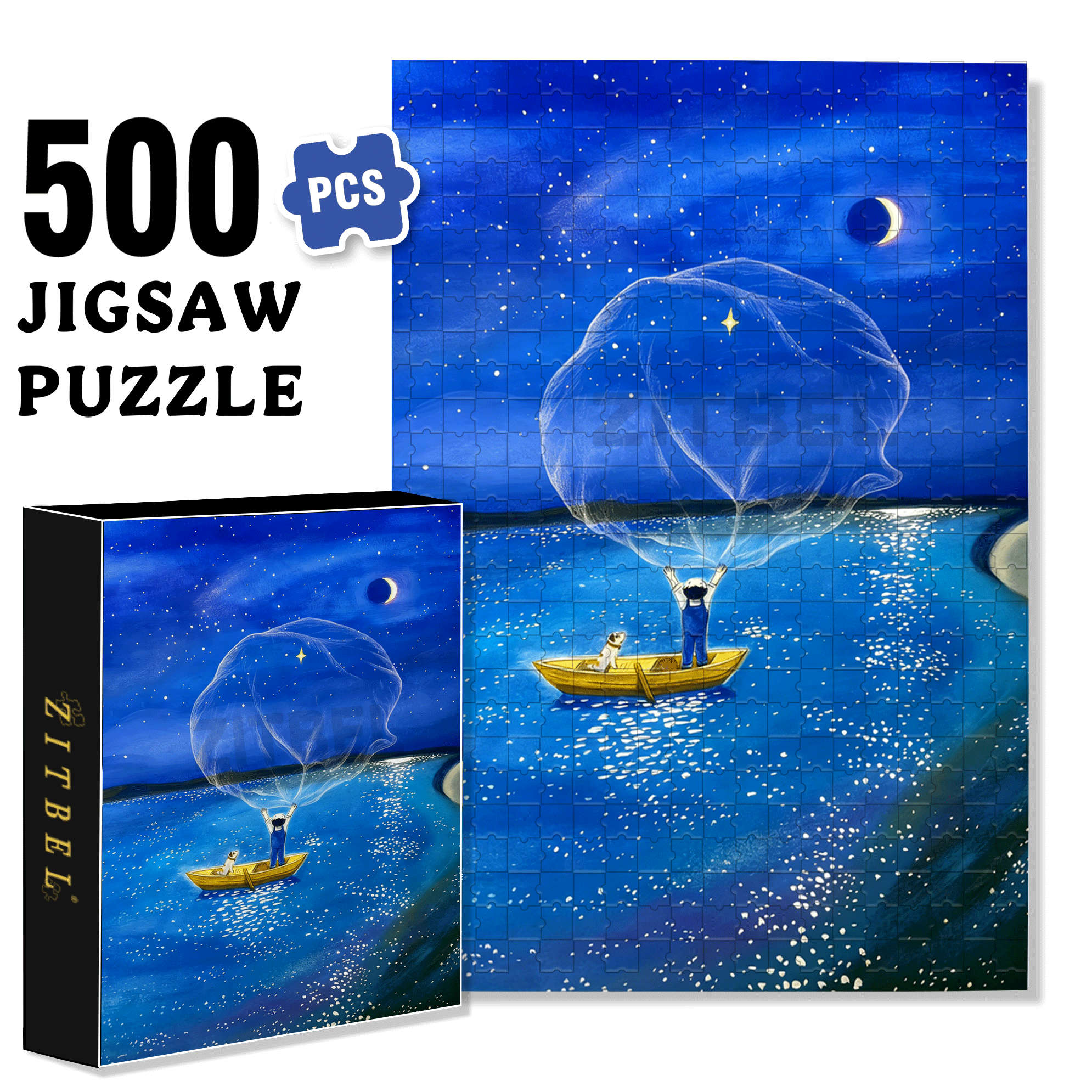 Sprinkle A Net Of Stars 500pcs/1000pcs Jigsaw Puzzle, Scratch-Resistant, Interactive Family Game & Brain-Boosting DIY Decor, Perfect for Halloween, Christmas & New Year Gifts, Family Puzzle Game