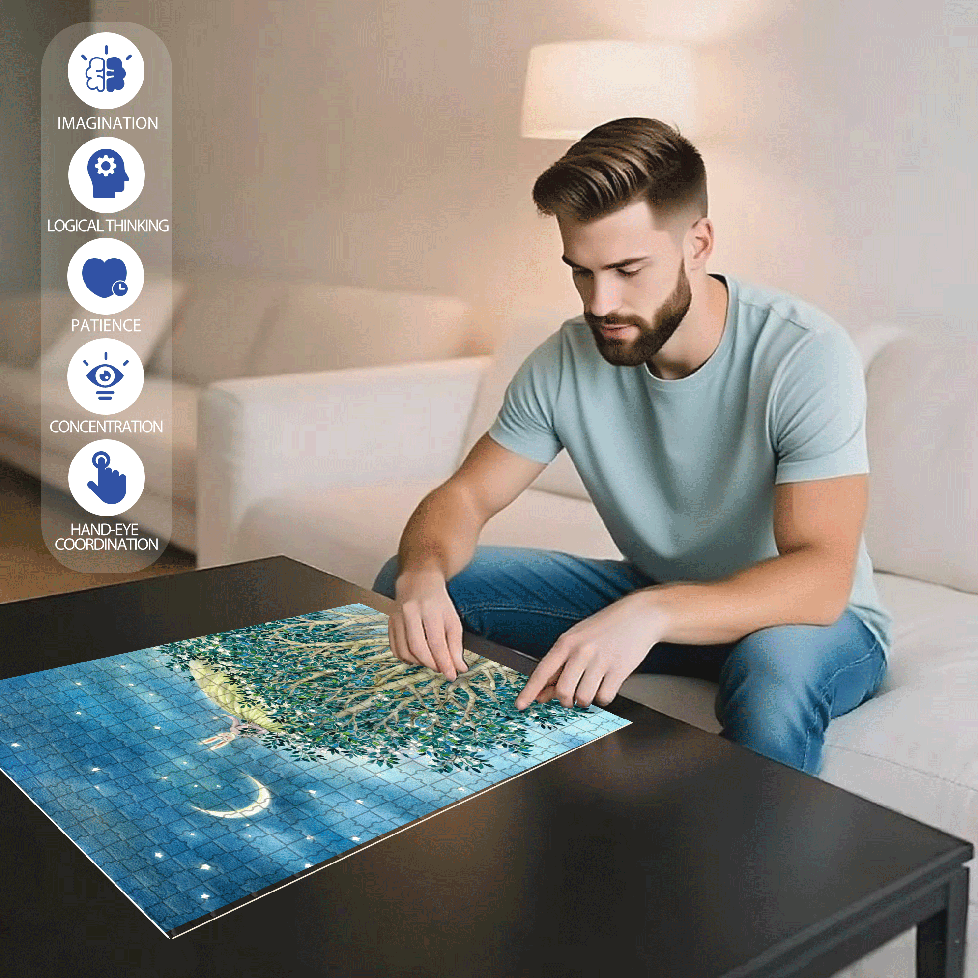 Star Tree 500pcs/1000pcs Jigsaw Puzzle, Scratch-Resistant, Interactive Family Game & Brain-Boosting DIY Decor, Perfect for Halloween, Christmas & New Year Gifts, Family Puzzle Game