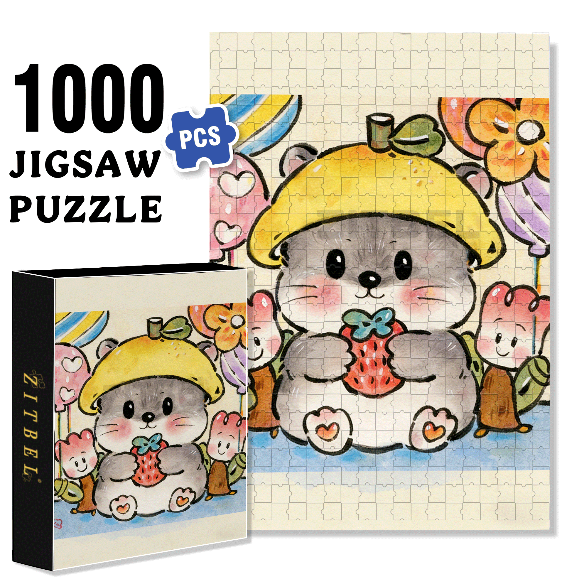 Strawberry Hamster 500pcs/1000pcs Jigsaw Puzzle, Scratch-Resistant, Interactive Family Game & Brain-Boosting DIY Decor, Perfect for Halloween, Christmas & New Year Gifts, Family Puzzle Game
