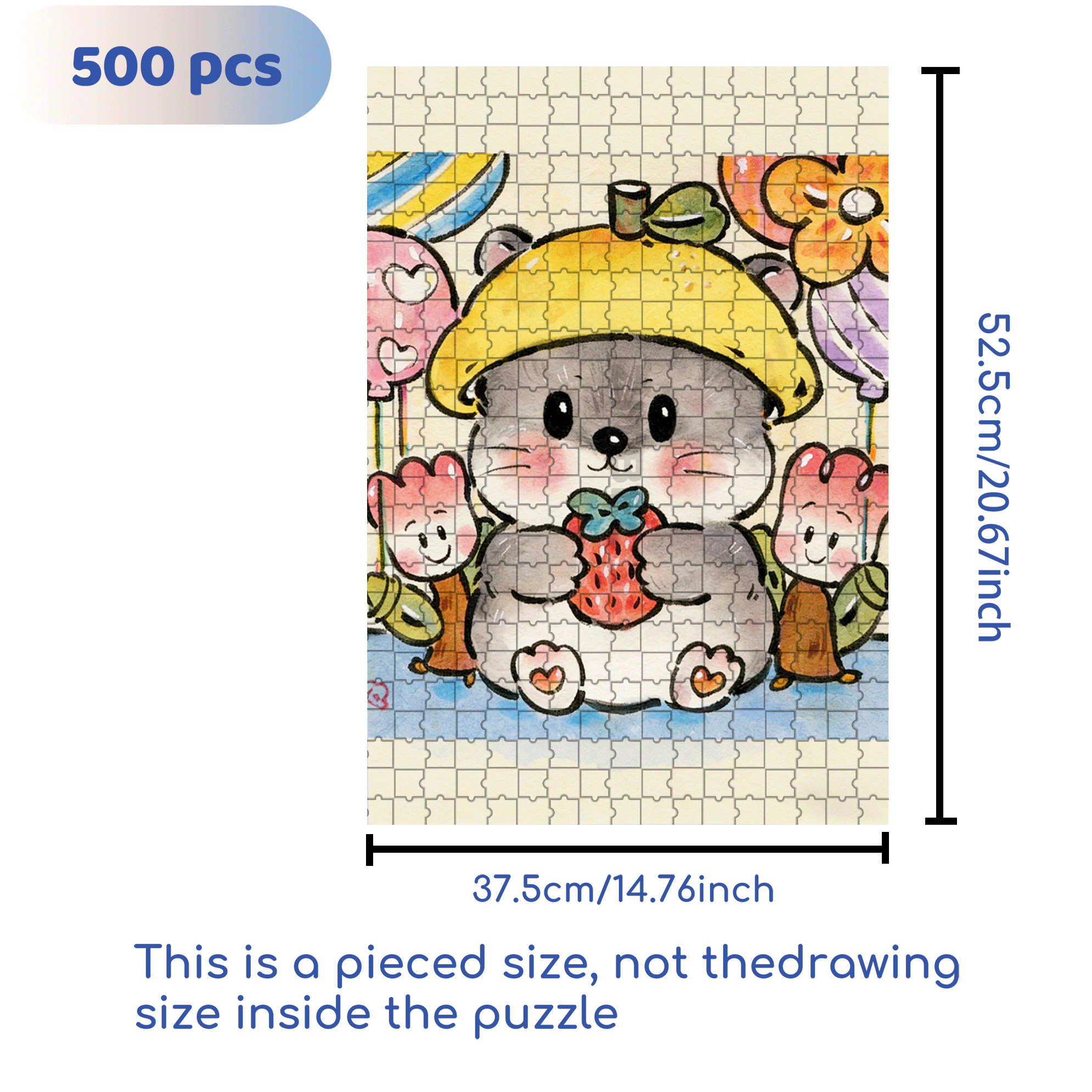Strawberry Hamster 500pcs/1000pcs Jigsaw Puzzle, Scratch-Resistant, Interactive Family Game & Brain-Boosting DIY Decor, Perfect for Halloween, Christmas & New Year Gifts, Family Puzzle Game