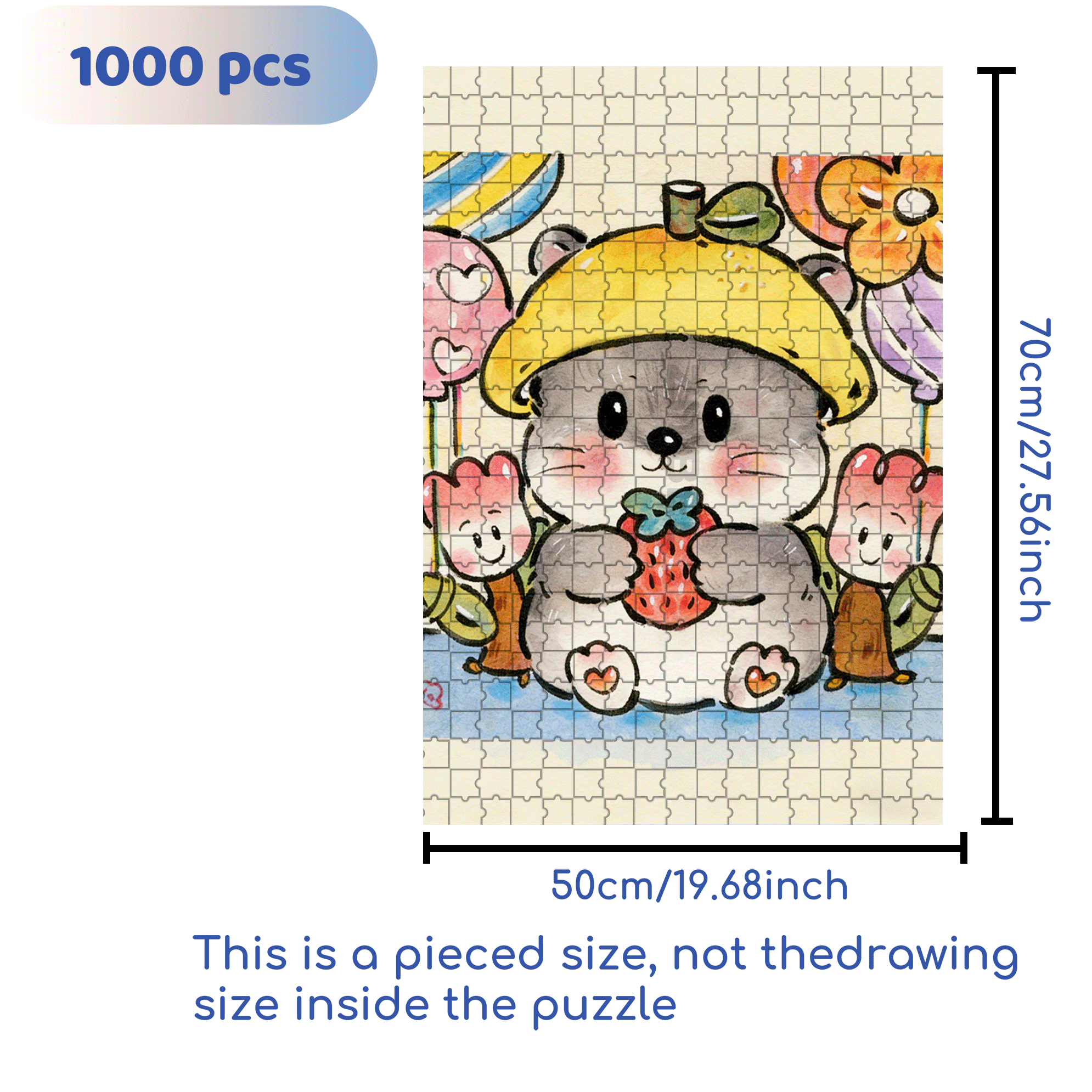 Strawberry Hamster 500pcs/1000pcs Jigsaw Puzzle, Scratch-Resistant, Interactive Family Game & Brain-Boosting DIY Decor, Perfect for Halloween, Christmas & New Year Gifts, Family Puzzle Game