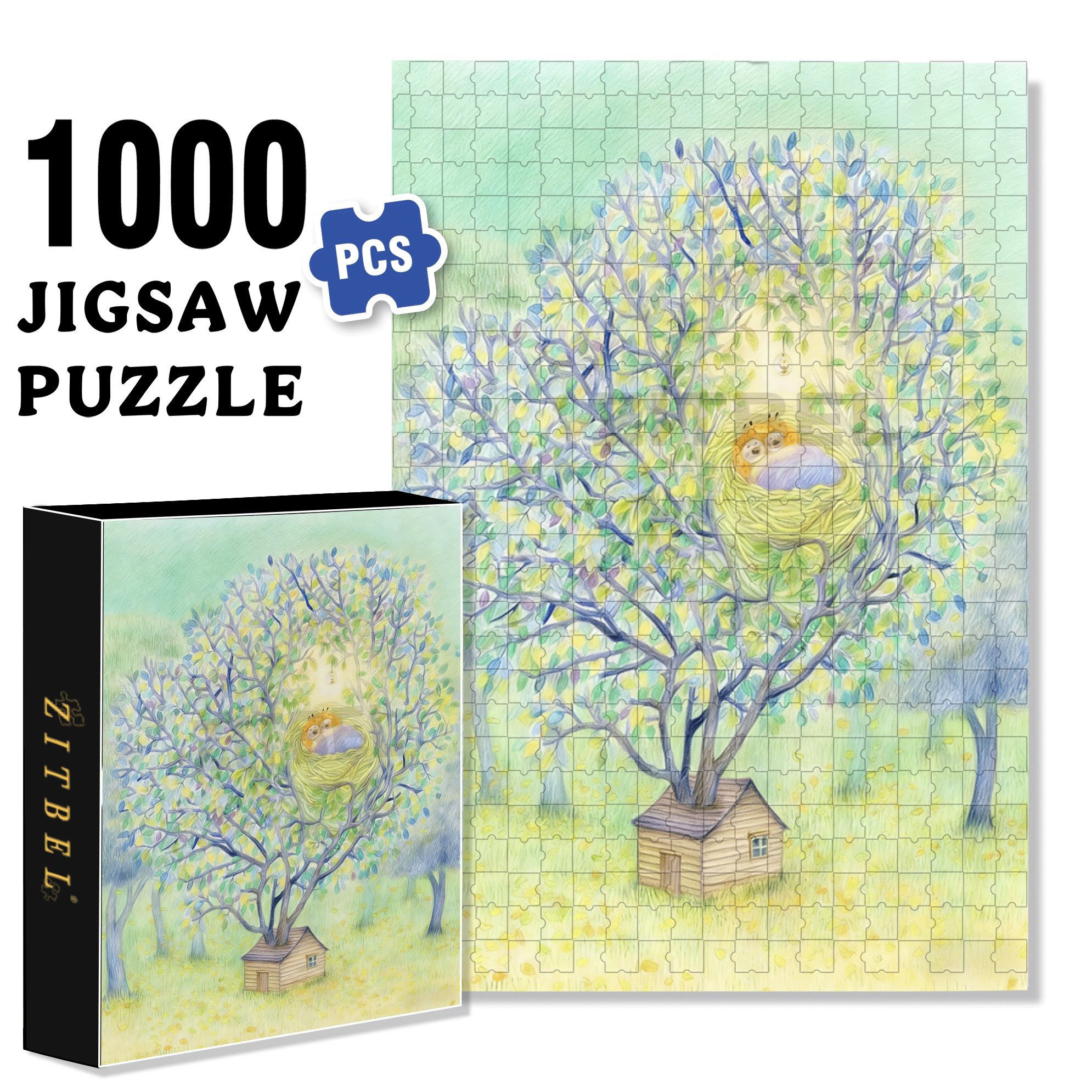 Sweet Dreams in the Nest 500pcs/1000pcs Jigsaw Puzzle, Scratch-Resistant, Interactive Family Game & Brain-Boosting DIY Decor, Perfect for Halloween, Christmas & New Year Gifts, Family Puzzle Game