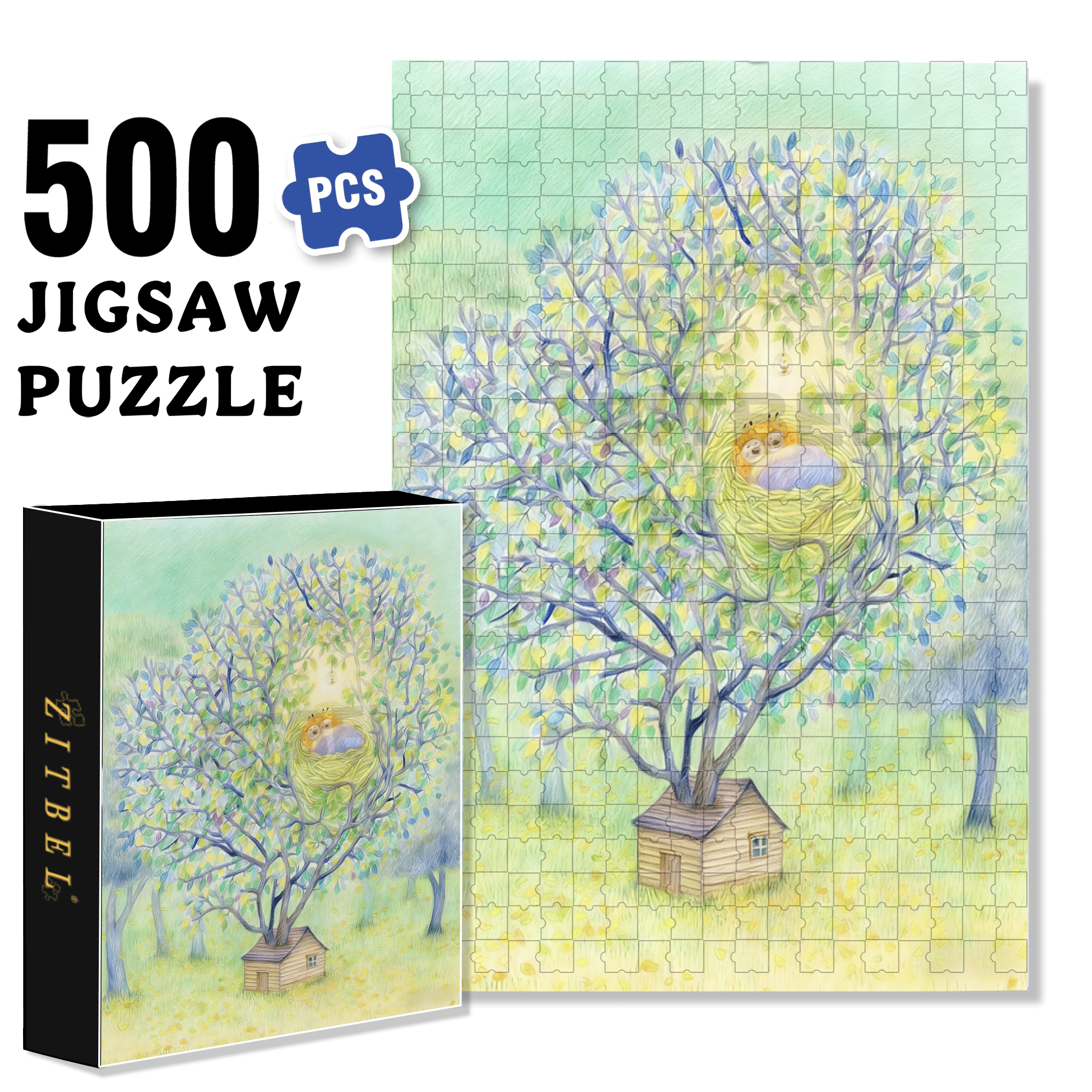 Sweet Dreams in the Nest 500pcs/1000pcs Jigsaw Puzzle, Scratch-Resistant, Interactive Family Game & Brain-Boosting DIY Decor, Perfect for Halloween, Christmas & New Year Gifts, Family Puzzle Game