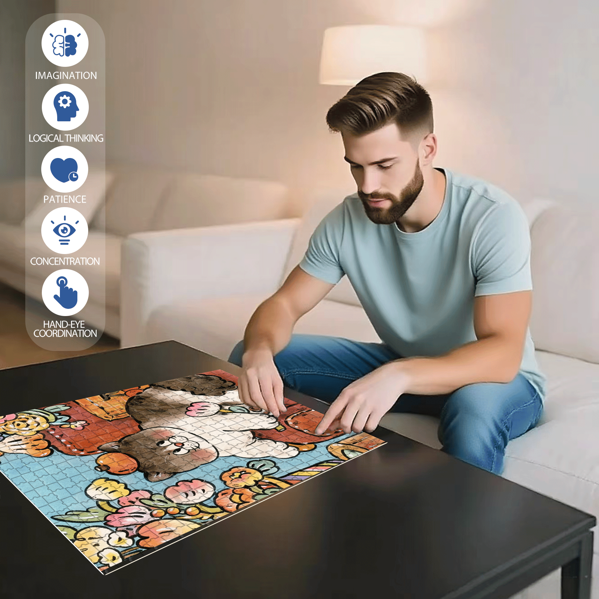 Take A Big Break 500pcs/1000pcs Jigsaw Puzzle, Scratch-Resistant, Interactive Family Game & Brain-Boosting DIY Decor, Perfect for Halloween, Christmas & New Year Gifts, Family Puzzle Game