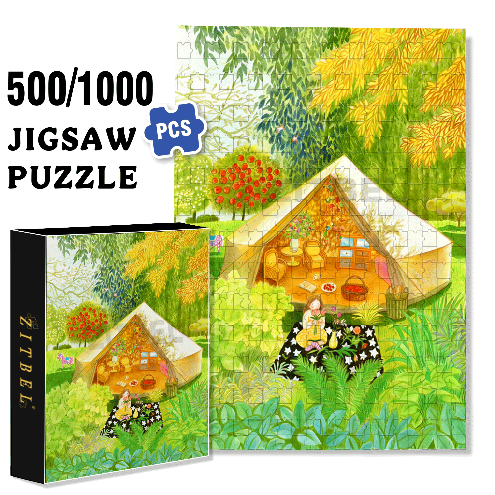 Tent Hut 500pcs/1000pcs Jigsaw Puzzle, Scratch-Resistant, Interactive Family Game & Brain-Boosting DIY Decor, Perfect for Halloween, Christmas & New Year Gifts, Family Puzzle Game