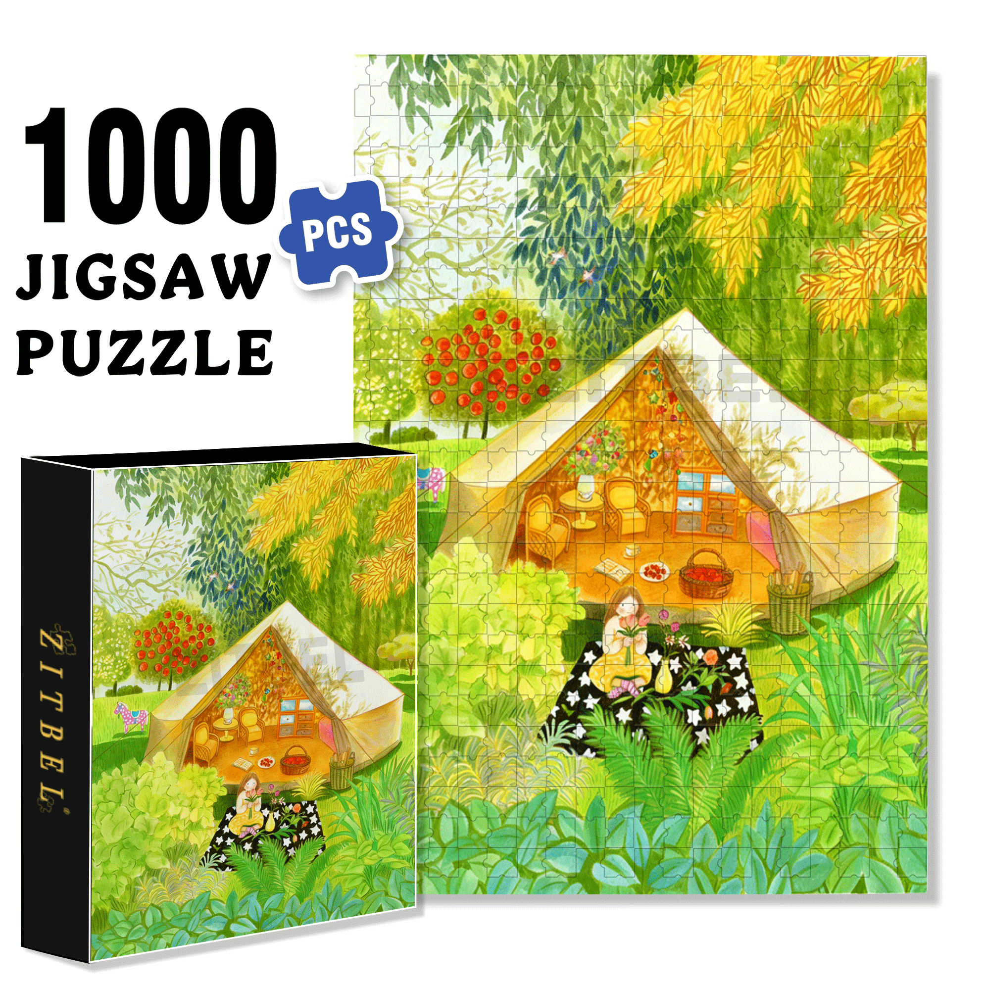 Tent Hut 500pcs/1000pcs Jigsaw Puzzle, Scratch-Resistant, Interactive Family Game & Brain-Boosting DIY Decor, Perfect for Halloween, Christmas & New Year Gifts, Family Puzzle Game