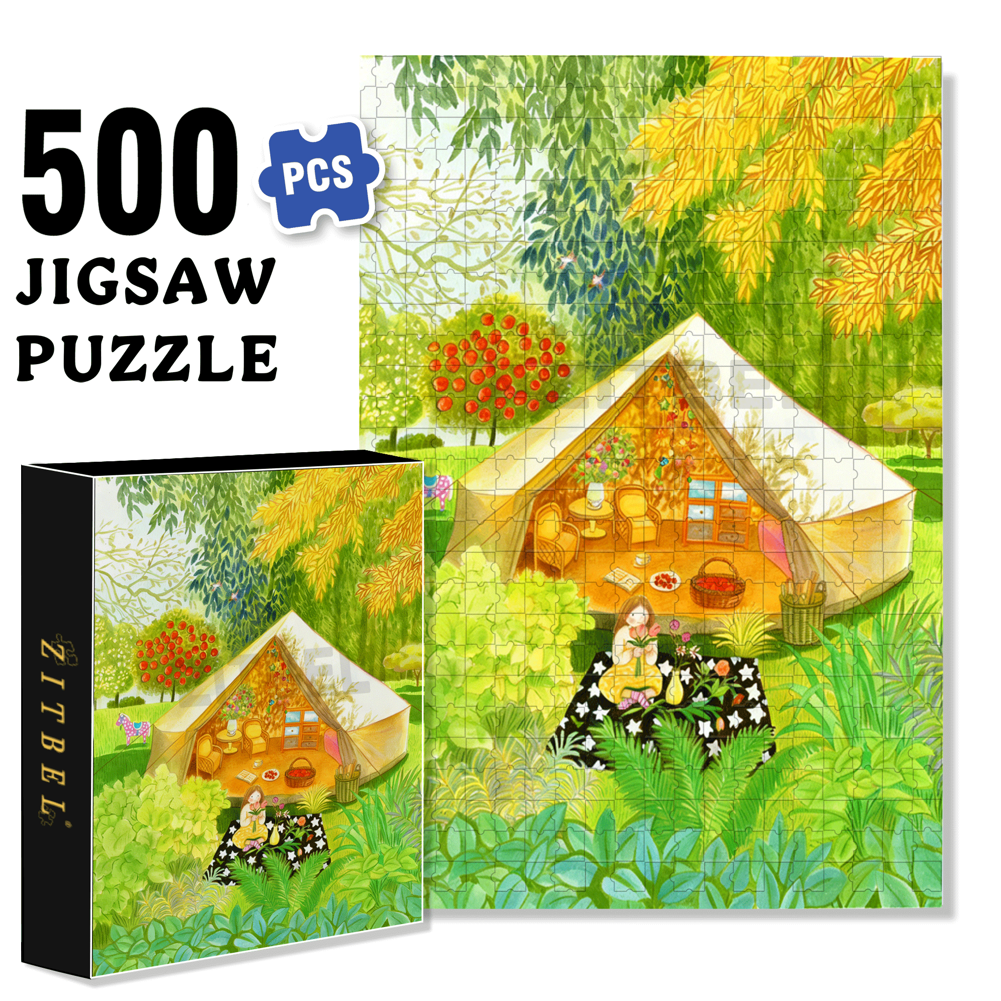 Tent Hut 500pcs/1000pcs Jigsaw Puzzle, Scratch-Resistant, Interactive Family Game & Brain-Boosting DIY Decor, Perfect for Halloween, Christmas & New Year Gifts, Family Puzzle Game