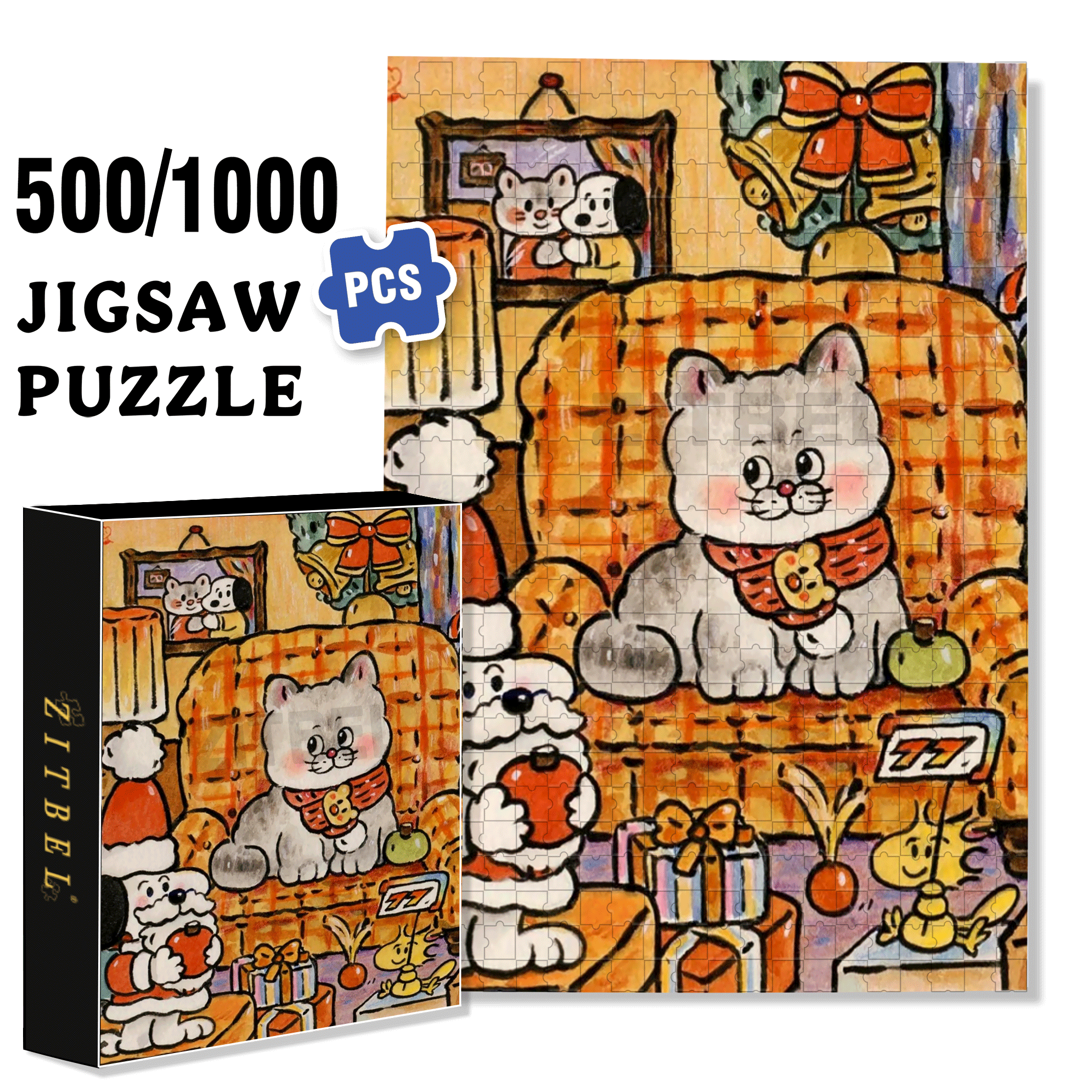 A Lively Christmas Month 500pcs/1000pcs Jigsaw Puzzle, Scratch-Resistant, Interactive Family Game & Brain-Boosting DIY Decor, Perfect for Halloween, Christmas & New Year Gifts, Family Puzzle Game