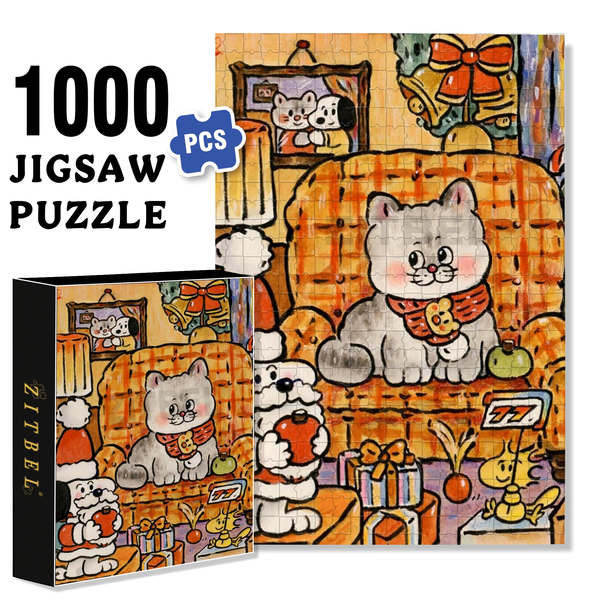 A Lively Christmas Month 500pcs/1000pcs Jigsaw Puzzle, Scratch-Resistant, Interactive Family Game & Brain-Boosting DIY Decor, Perfect for Halloween, Christmas & New Year Gifts, Family Puzzle Game