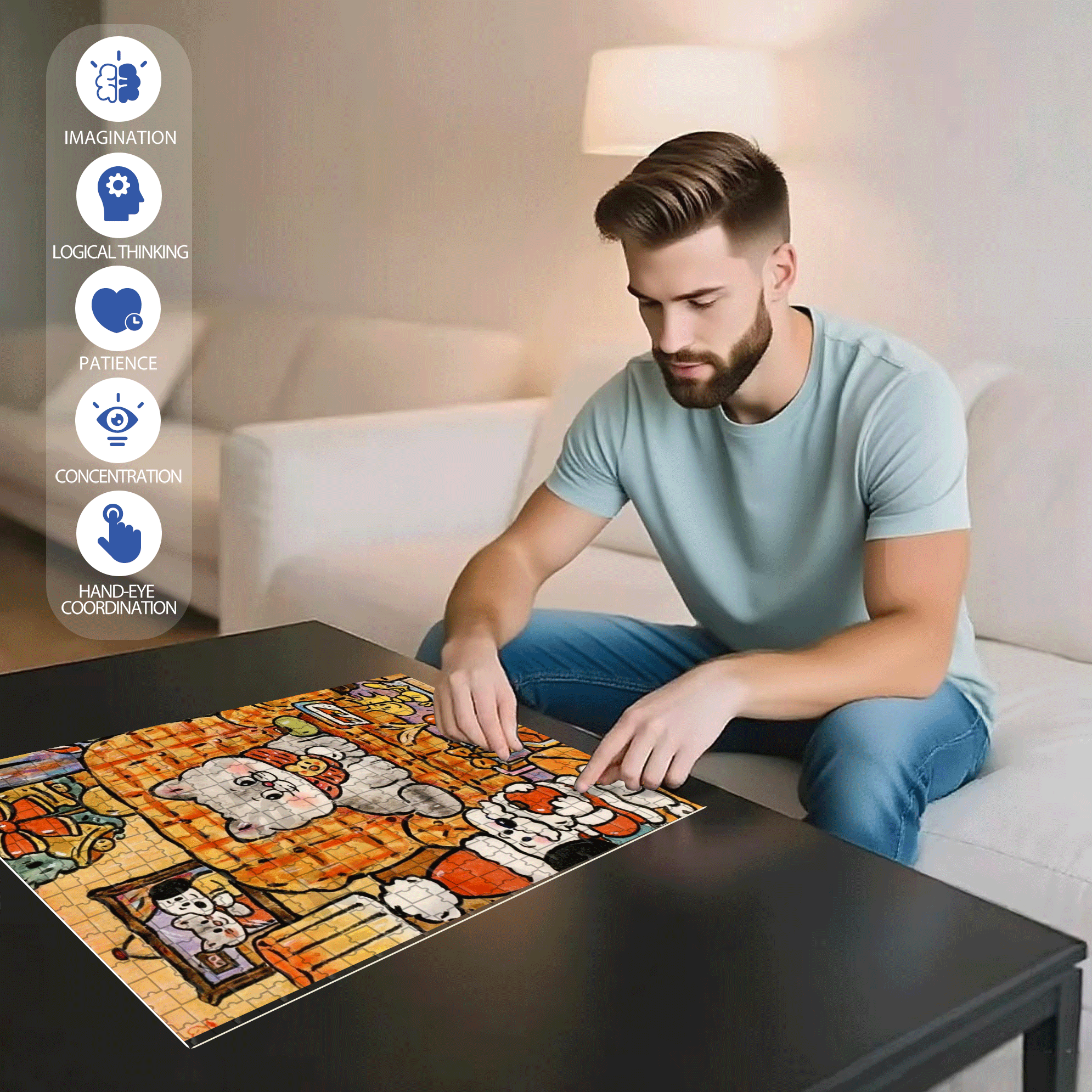 A Lively Christmas Month 500pcs/1000pcs Jigsaw Puzzle, Scratch-Resistant, Interactive Family Game & Brain-Boosting DIY Decor, Perfect for Halloween, Christmas & New Year Gifts, Family Puzzle Game