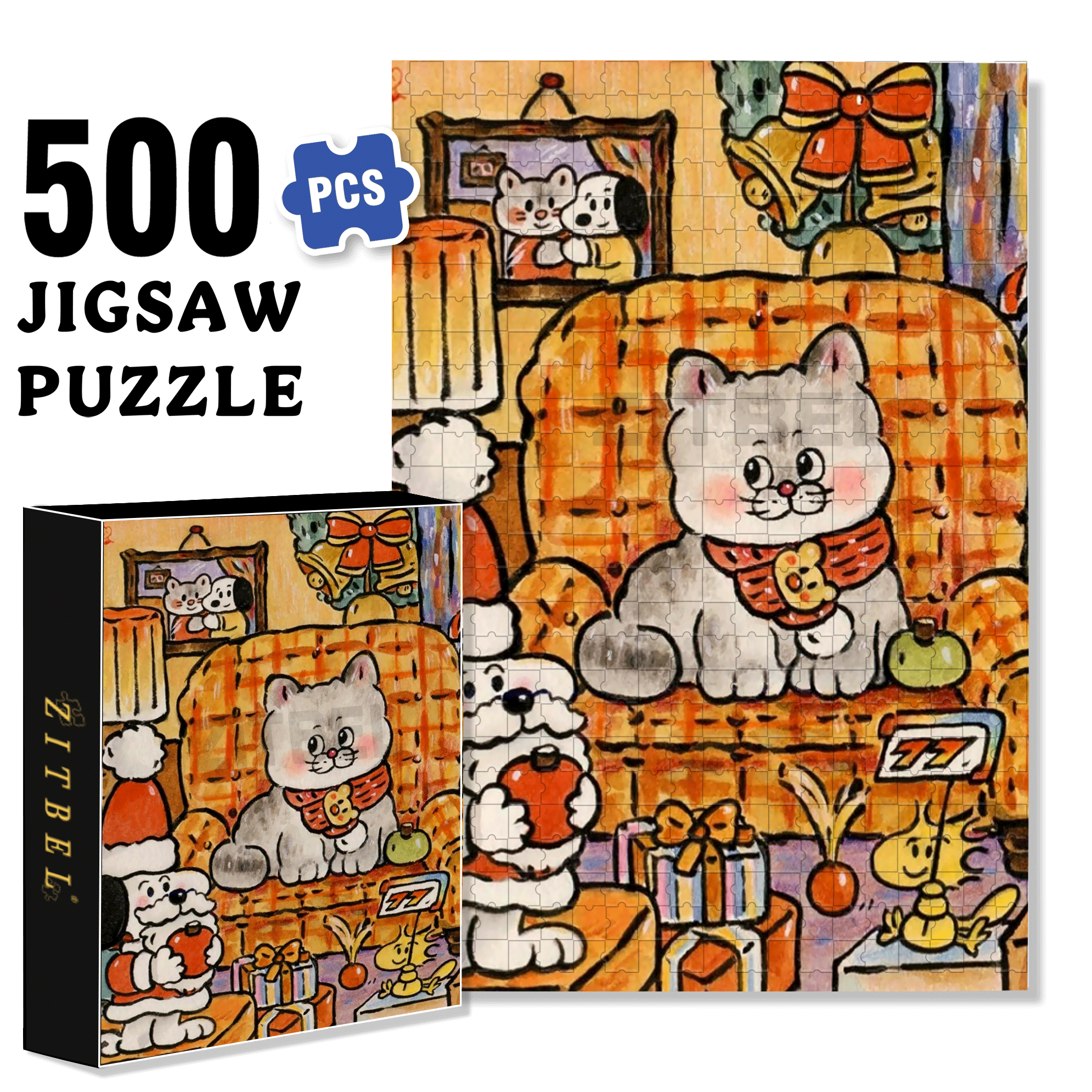 A Lively Christmas Month 500pcs/1000pcs Jigsaw Puzzle, Scratch-Resistant, Interactive Family Game & Brain-Boosting DIY Decor, Perfect for Halloween, Christmas & New Year Gifts, Family Puzzle Game