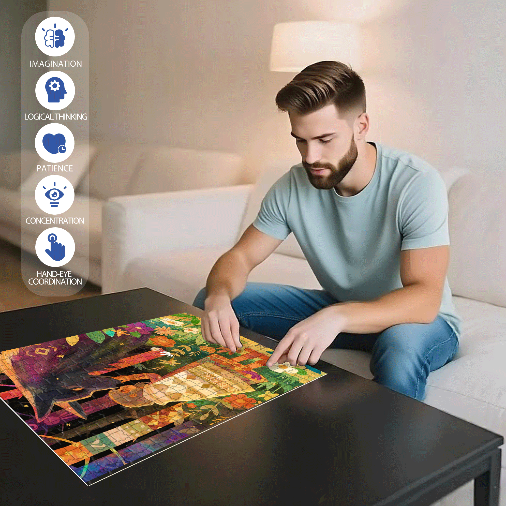 About Love 500pcs/1000pcs Jigsaw Puzzle, Scratch-Resistant, Interactive Family Game & Brain-Boosting DIY Decor, Perfect for Halloween, Christmas & New Year Gifts, Family Puzzle Game