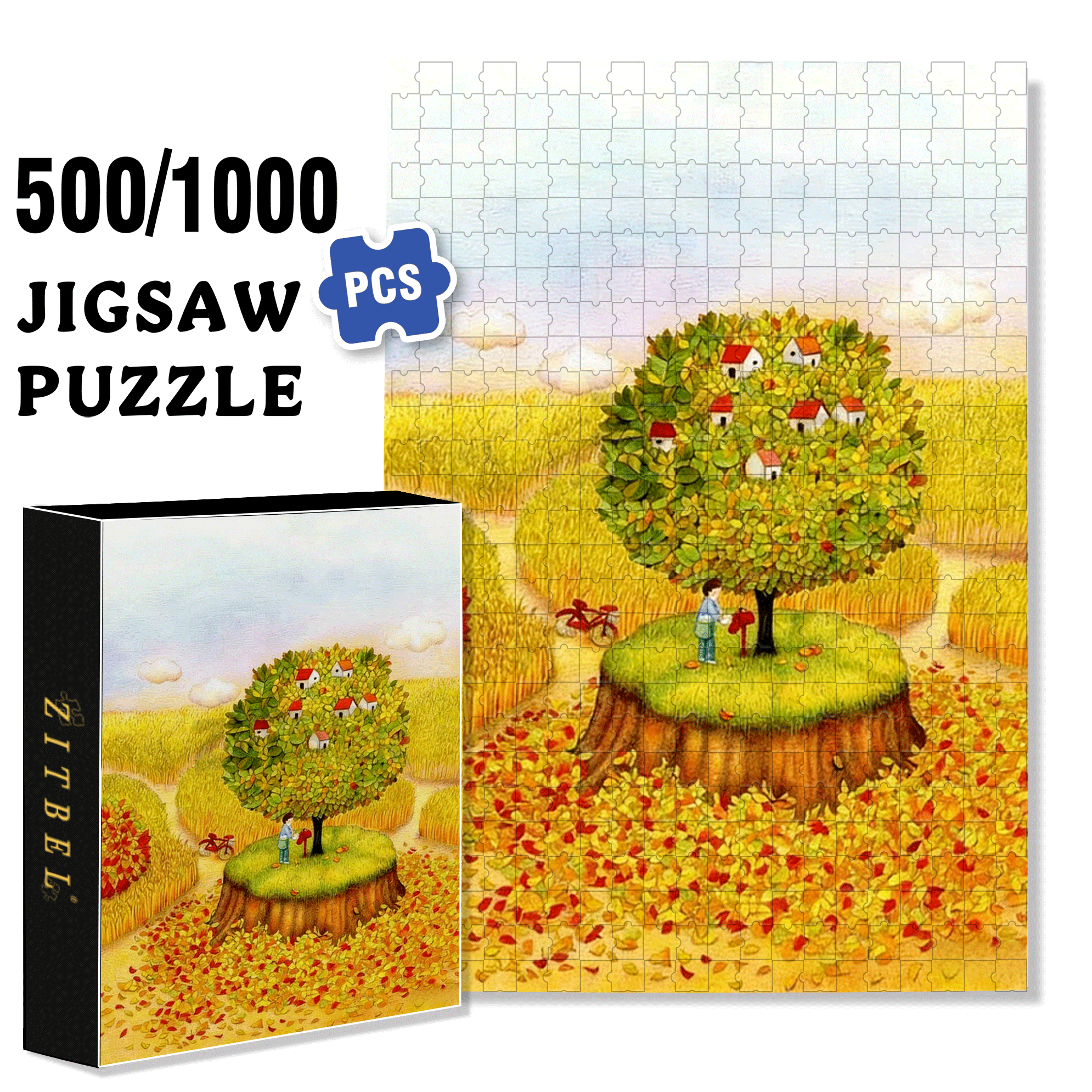 Autumn Fairy Tale 500pcs/1000pcs Jigsaw Puzzle, Scratch-Resistant, Interactive Family Game & Brain-Boosting DIY Decor, Perfect for Halloween, Christmas & New Year Gifts, Family Puzzle Game