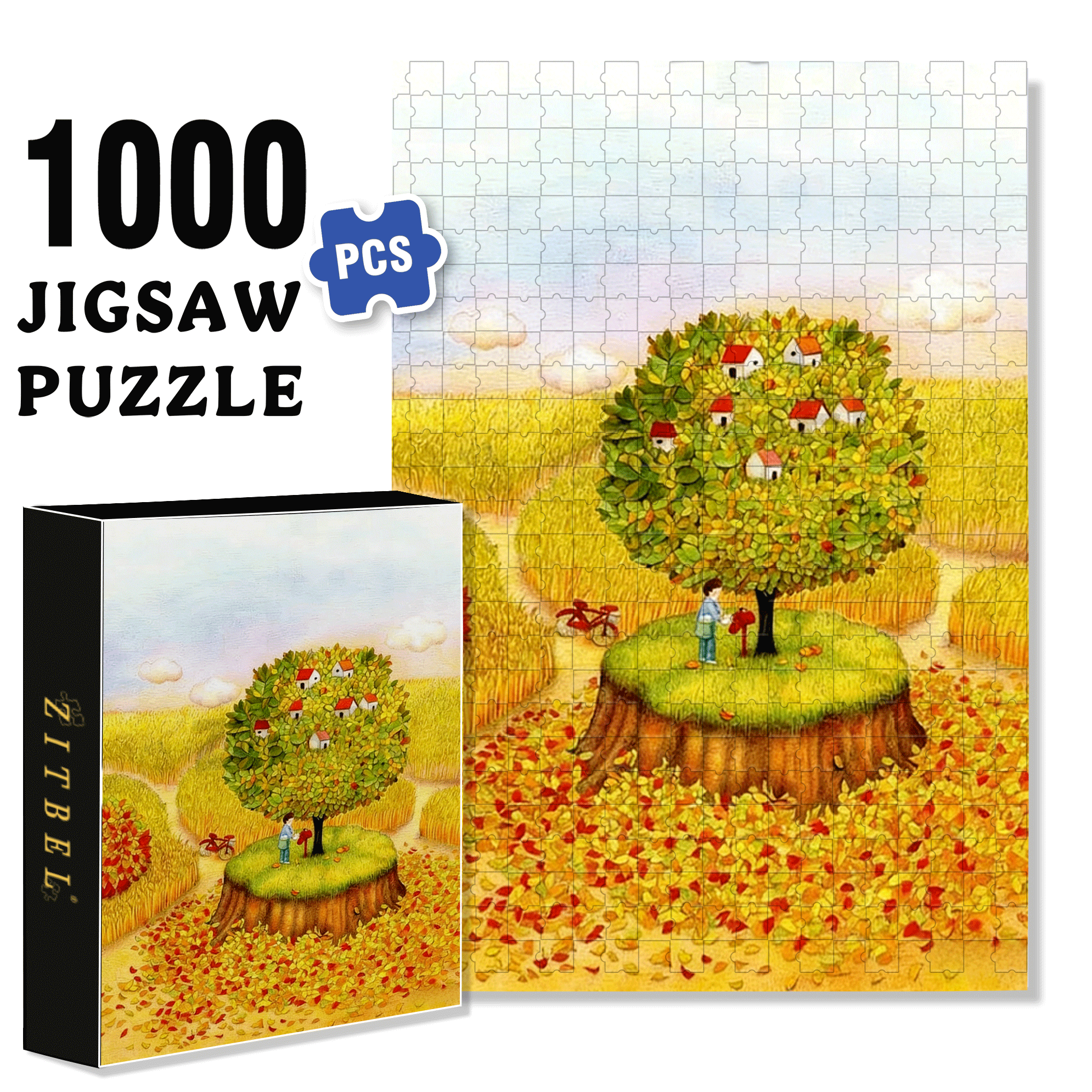 Autumn Fairy Tale 500pcs/1000pcs Jigsaw Puzzle, Scratch-Resistant, Interactive Family Game & Brain-Boosting DIY Decor, Perfect for Halloween, Christmas & New Year Gifts, Family Puzzle Game