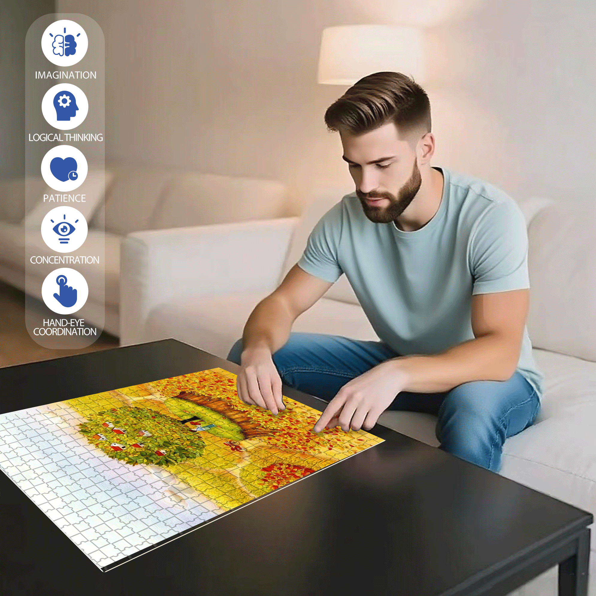 Autumn Fairy Tale 500pcs/1000pcs Jigsaw Puzzle, Scratch-Resistant, Interactive Family Game & Brain-Boosting DIY Decor, Perfect for Halloween, Christmas & New Year Gifts, Family Puzzle Game