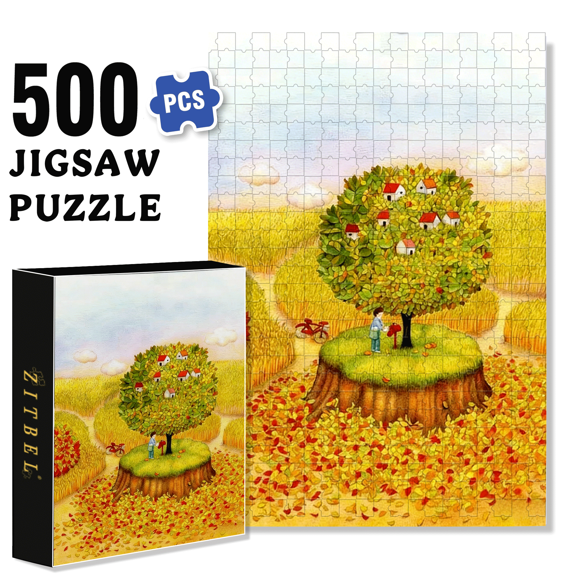 Autumn Fairy Tale 500pcs/1000pcs Jigsaw Puzzle, Scratch-Resistant, Interactive Family Game & Brain-Boosting DIY Decor, Perfect for Halloween, Christmas & New Year Gifts, Family Puzzle Game