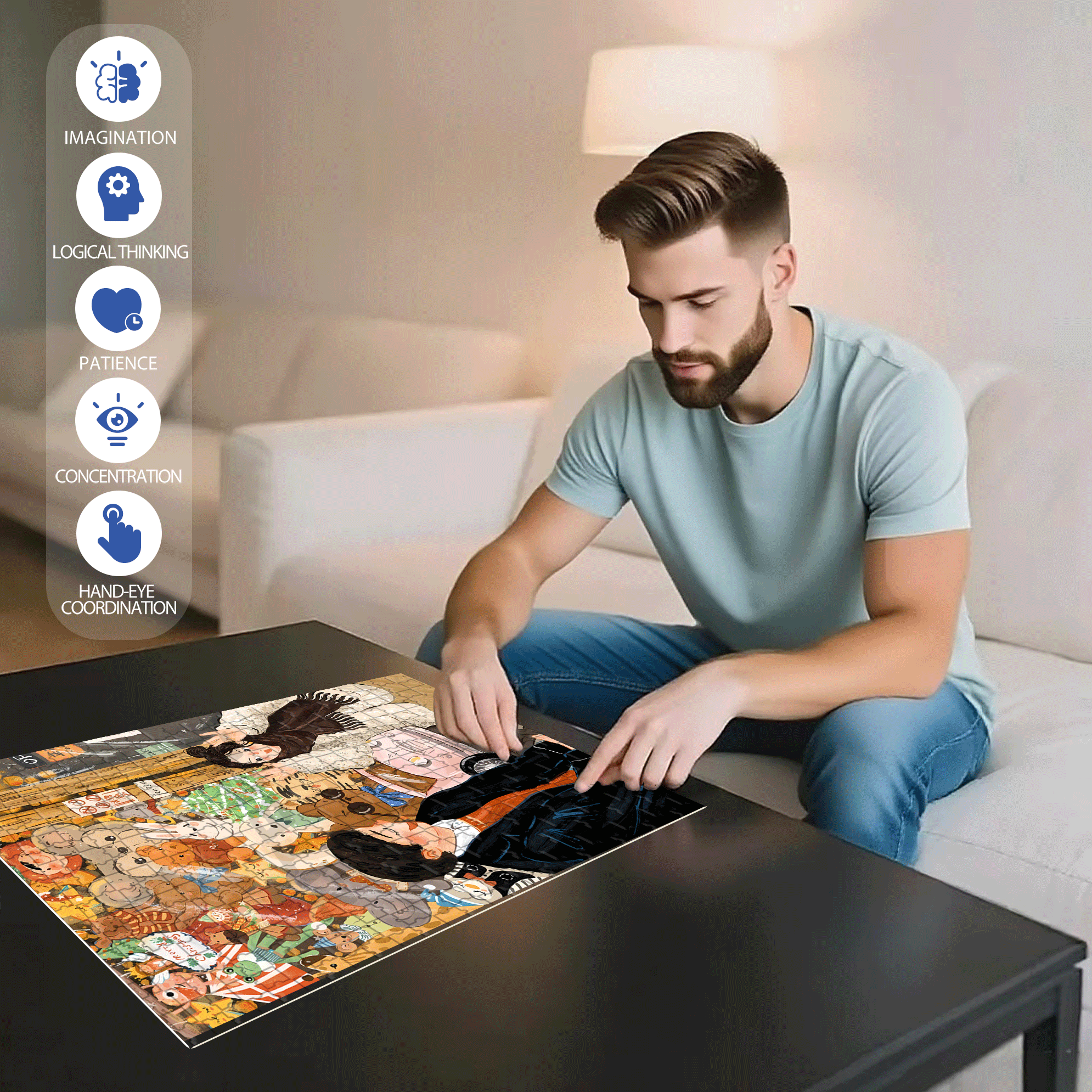 Be A Child 500pcs/1000pcs Jigsaw Puzzle, Scratch-Resistant, Interactive Family Game & Brain-Boosting DIY Decor, Perfect for Halloween, Christmas & New Year Gifts, Family Puzzle Game