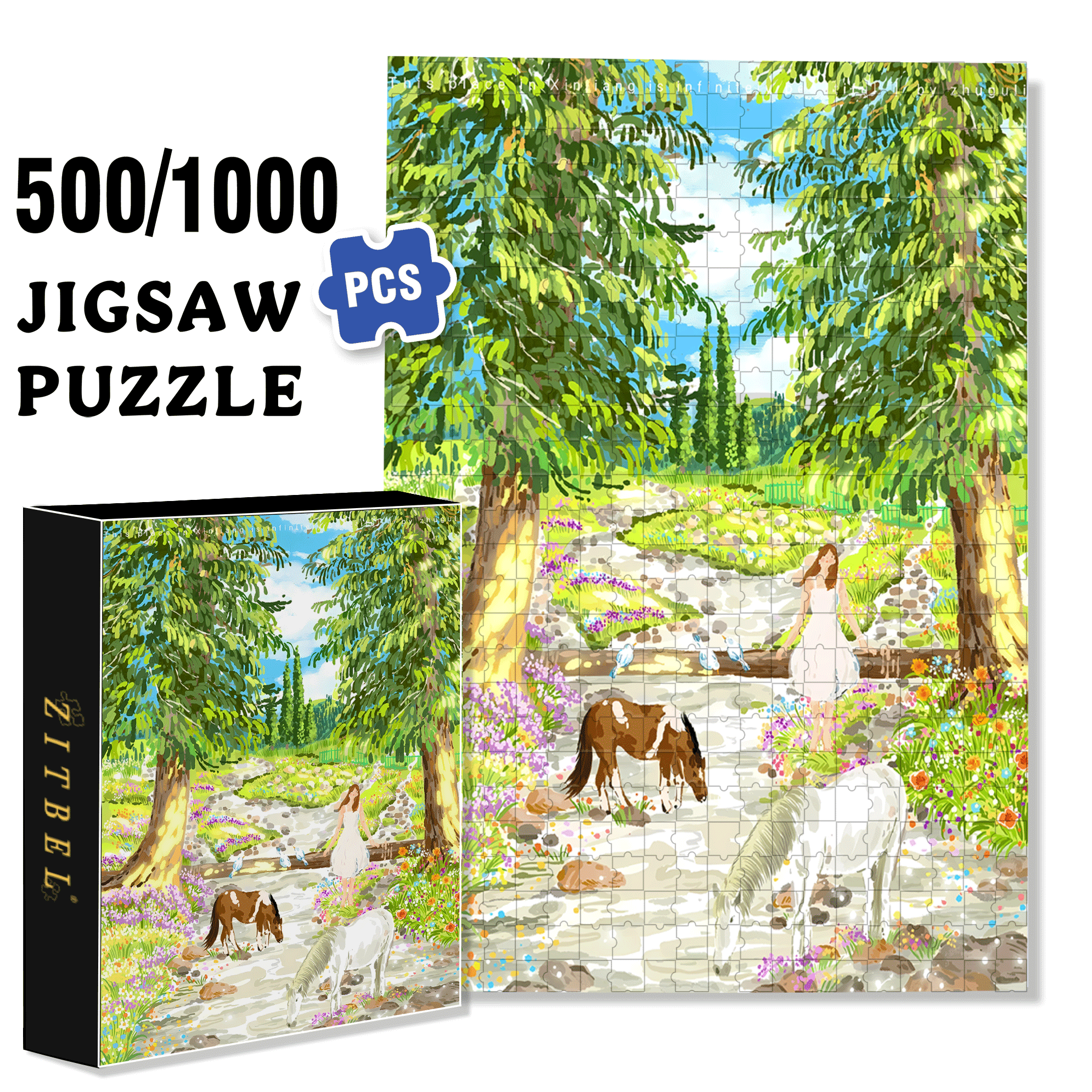Beautiful Scenery Of Ili, Xinjiang 500pcs/1000pcs Jigsaw Puzzle, Scratch-Resistant, Interactive Family Game & Brain-Boosting DIY Decor, Perfect for Halloween, Christmas & New Year Gifts, Family Puzzle Game