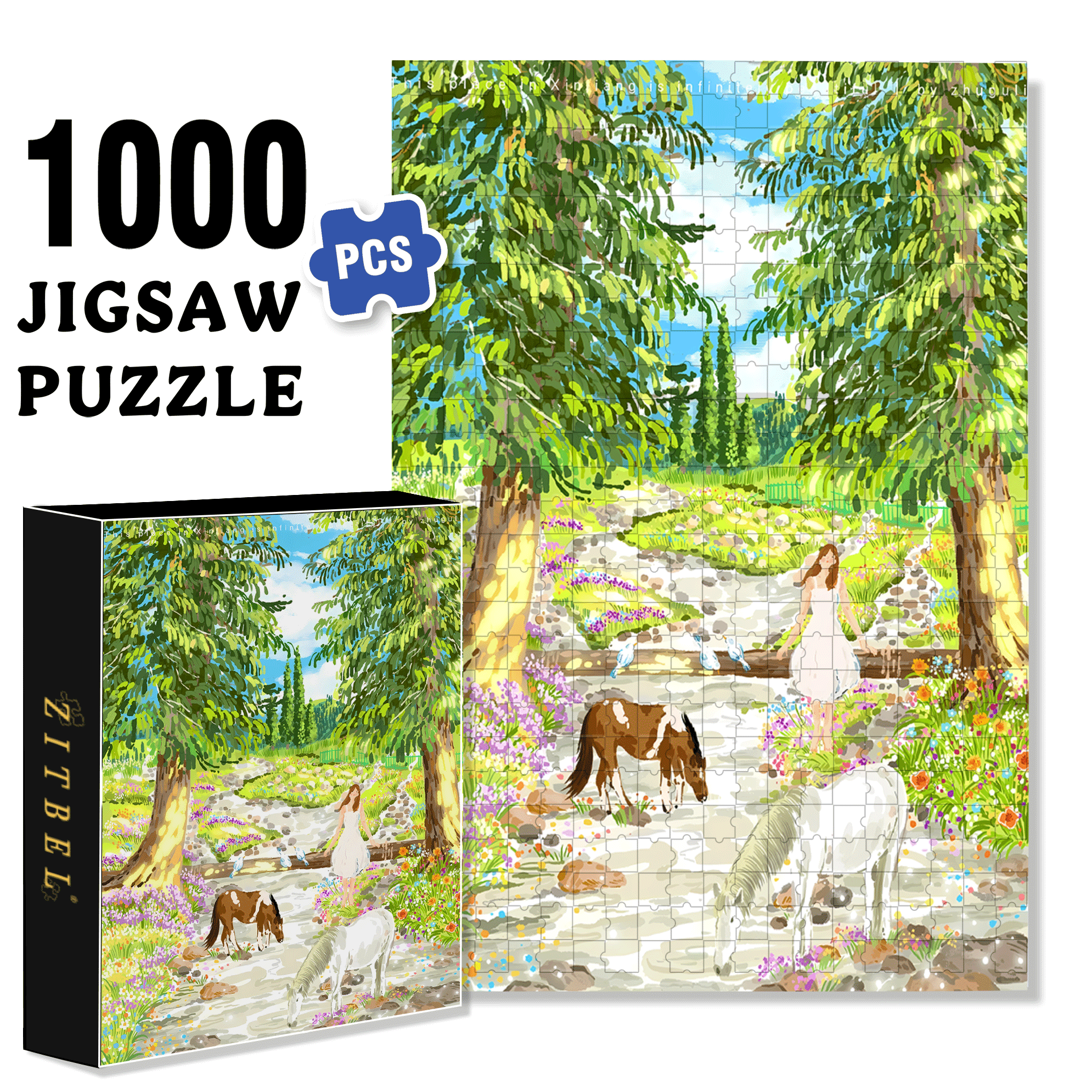 Beautiful Scenery Of Ili, Xinjiang 500pcs/1000pcs Jigsaw Puzzle, Scratch-Resistant, Interactive Family Game & Brain-Boosting DIY Decor, Perfect for Halloween, Christmas & New Year Gifts, Family Puzzle Game