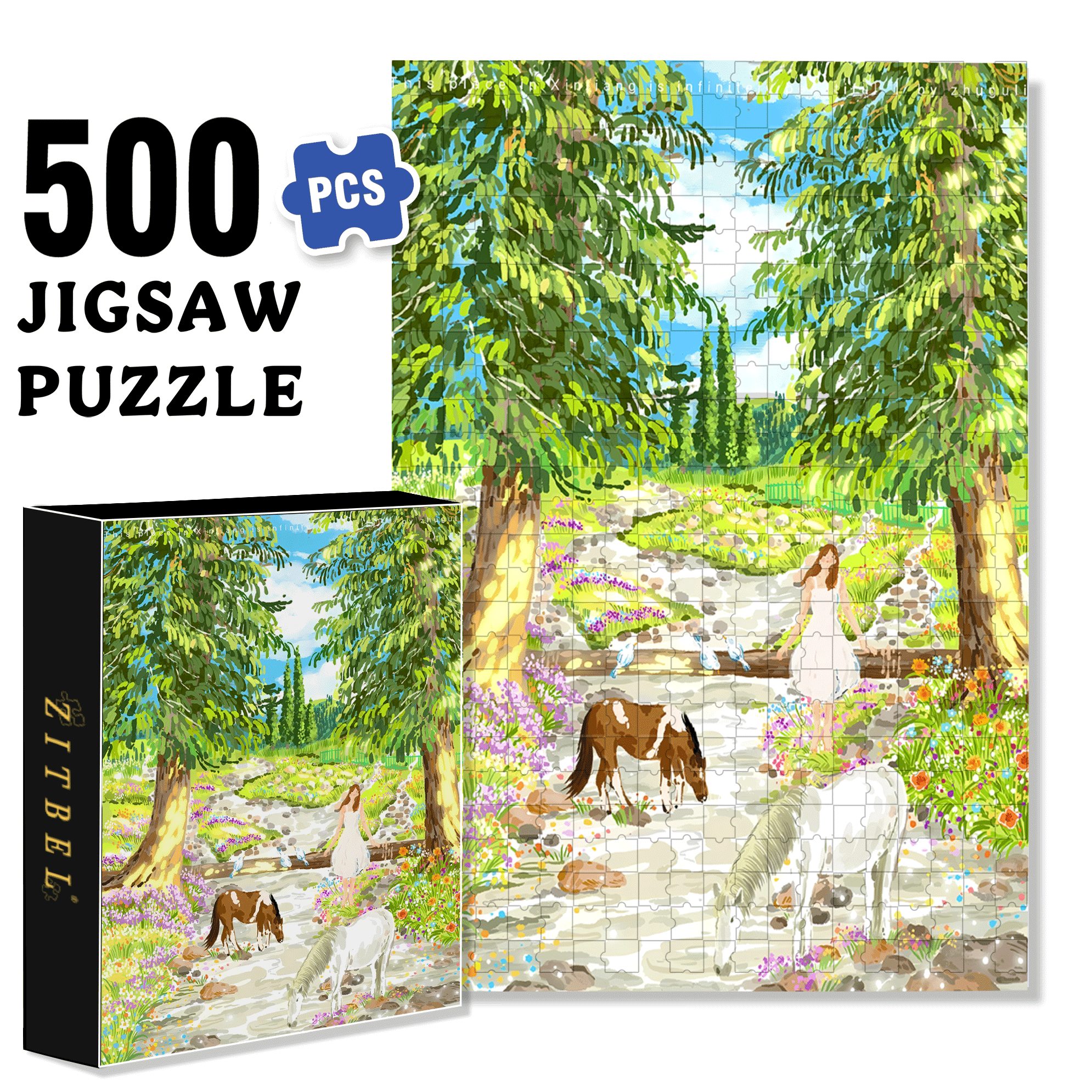 Beautiful Scenery Of Ili, Xinjiang 500pcs/1000pcs Jigsaw Puzzle, Scratch-Resistant, Interactive Family Game & Brain-Boosting DIY Decor, Perfect for Halloween, Christmas & New Year Gifts, Family Puzzle Game
