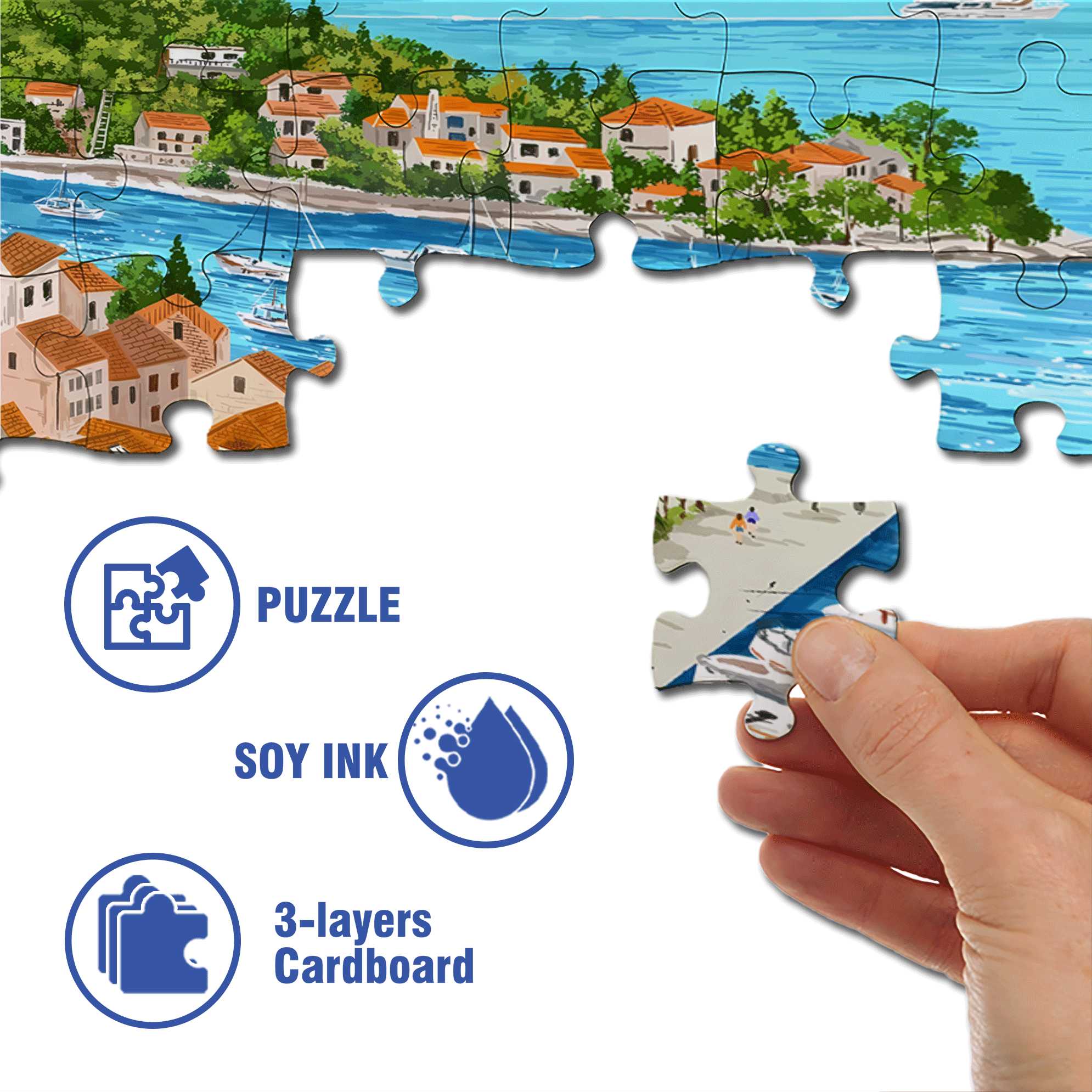 Blue Bay On A Sunny Day 500pcs/1000pcs Jigsaw Puzzle, Scratch-Resistant, Interactive Family Game & Brain-Boosting DIY Decor, Perfect for Halloween, Christmas & New Year Gifts, Family Puzzle Game
