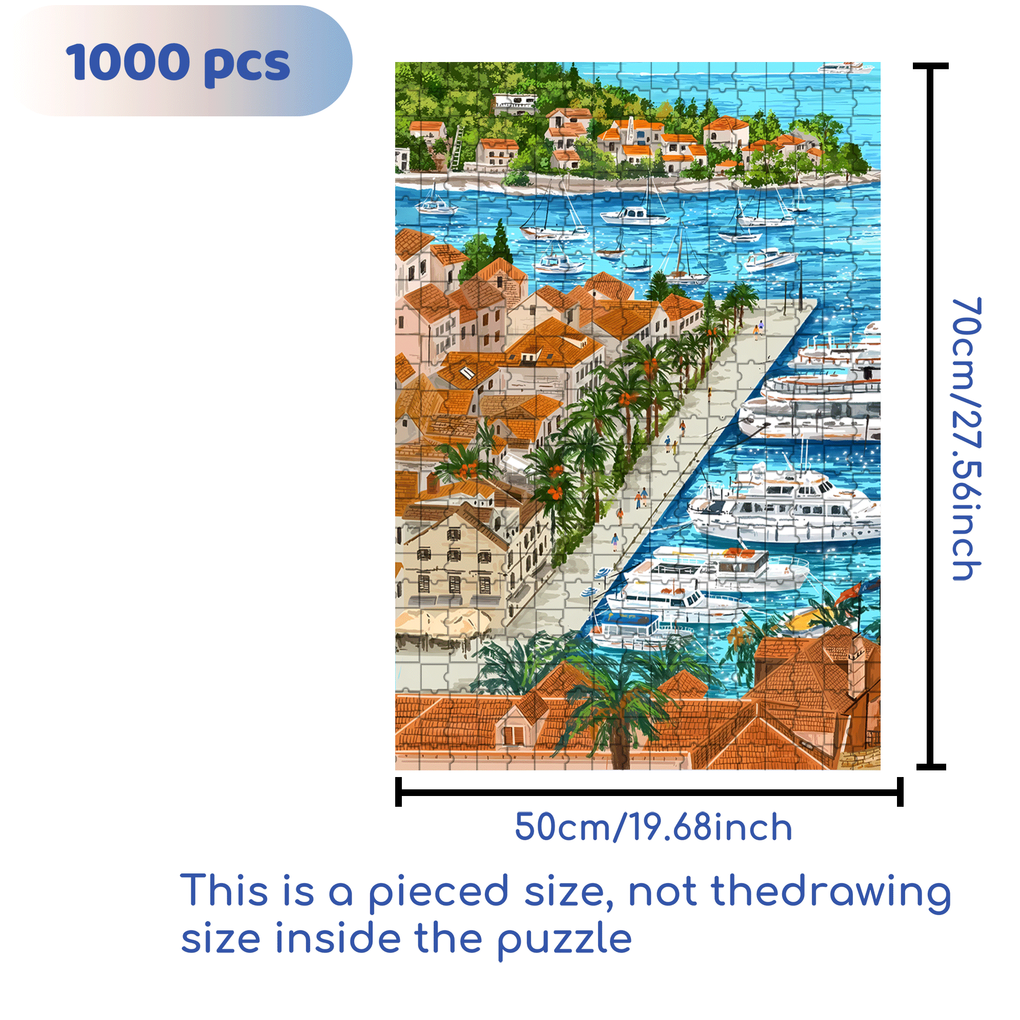 Blue Bay On A Sunny Day 500pcs/1000pcs Jigsaw Puzzle, Scratch-Resistant, Interactive Family Game & Brain-Boosting DIY Decor, Perfect for Halloween, Christmas & New Year Gifts, Family Puzzle Game