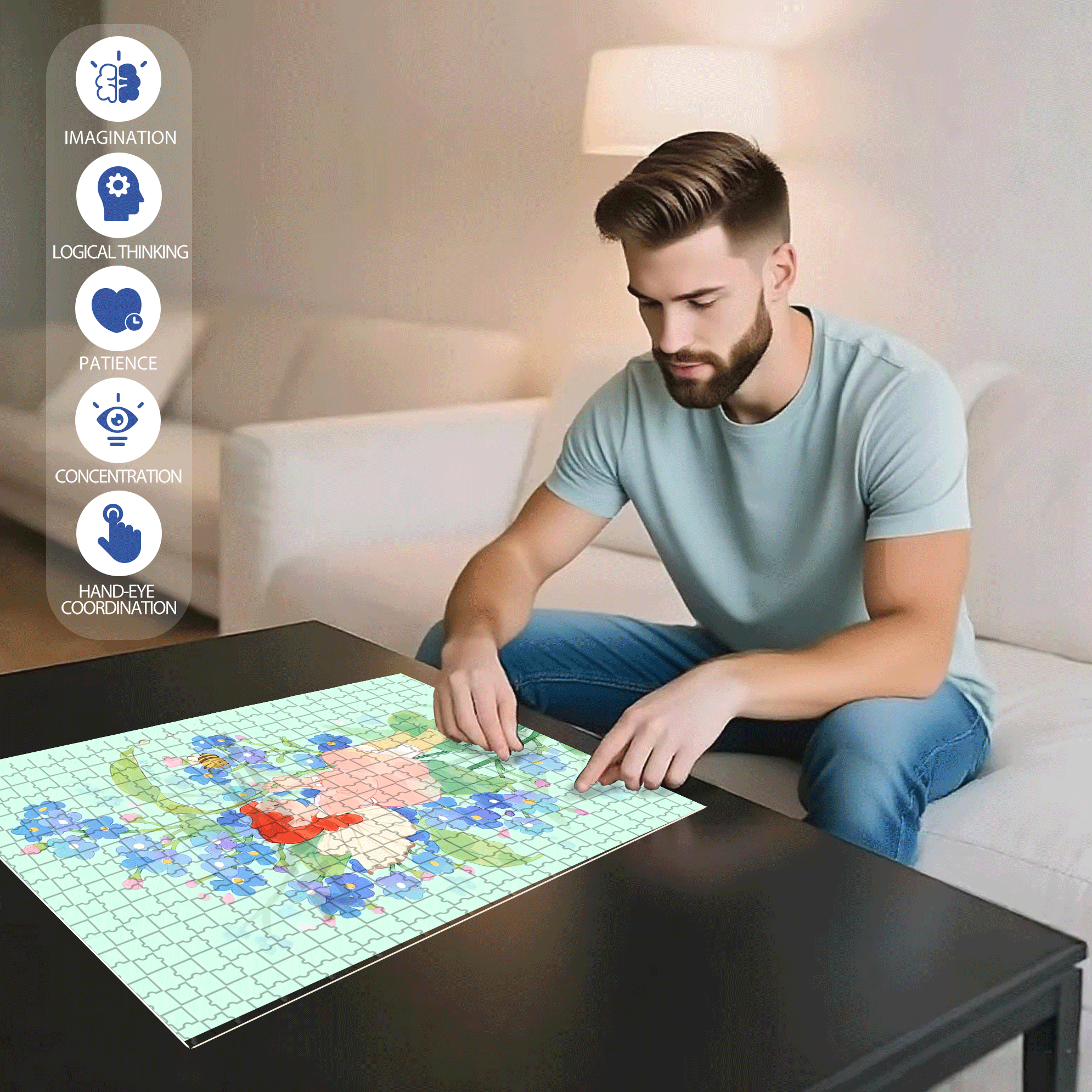 Blue Rainy Day 500pcs/1000pcs Jigsaw Puzzle, Scratch-Resistant, Interactive Family Game & Brain-Boosting DIY Decor, Perfect for Halloween, Christmas & New Year Gifts, Family Puzzle Game