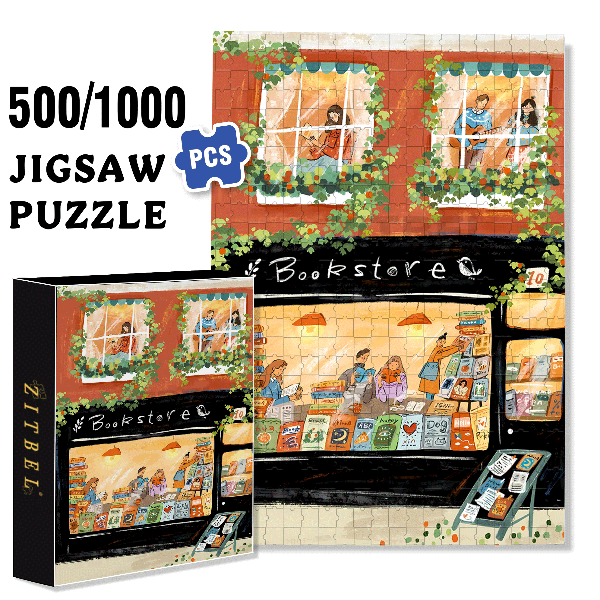 Books And Writing 500pcs/1000pcs Jigsaw Puzzle, Scratch-Resistant, Interactive Family Game & Brain-Boosting DIY Decor, Perfect for Halloween, Christmas & New Year Gifts, Family Puzzle Game