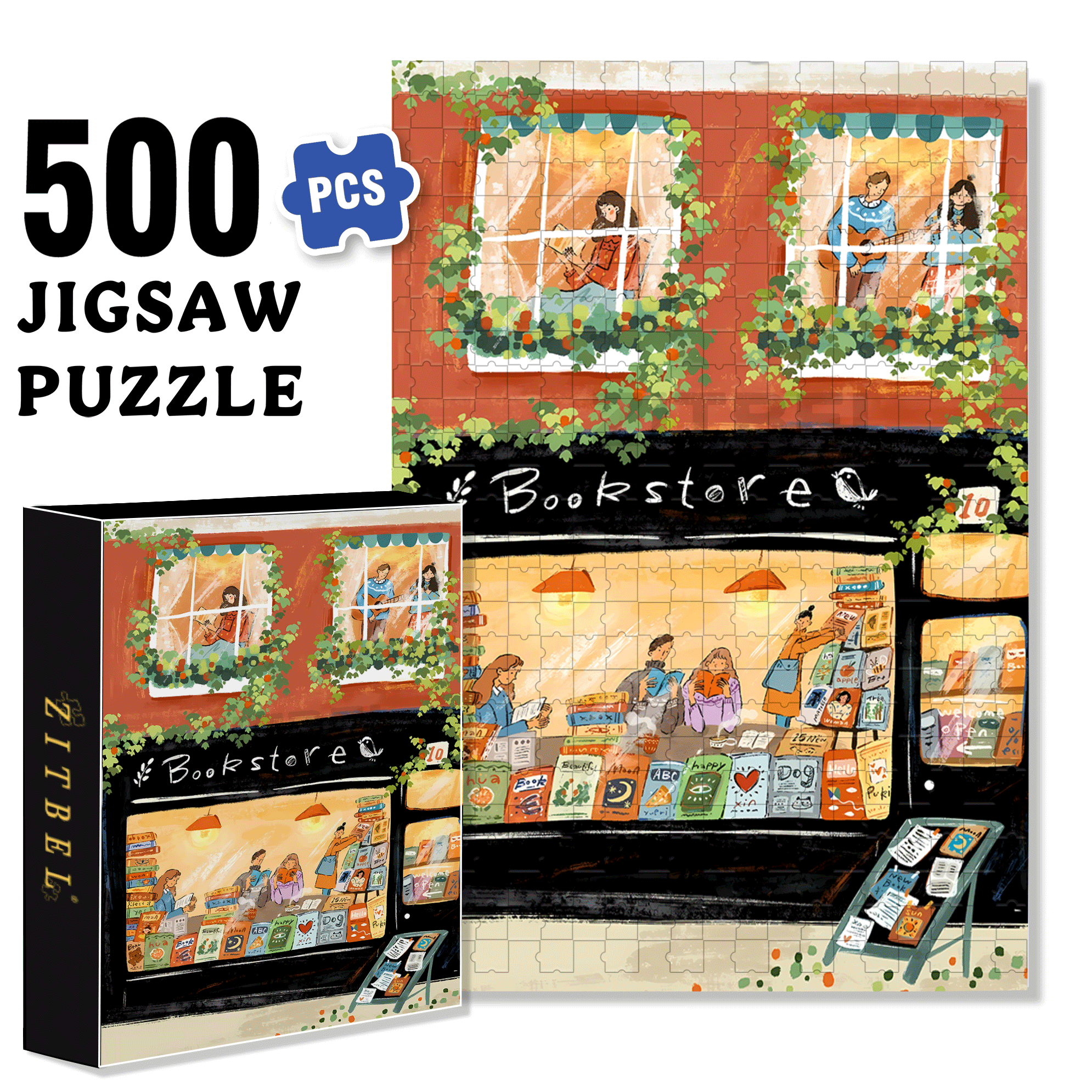 Books And Writing 500pcs/1000pcs Jigsaw Puzzle, Scratch-Resistant, Interactive Family Game & Brain-Boosting DIY Decor, Perfect for Halloween, Christmas & New Year Gifts, Family Puzzle Game