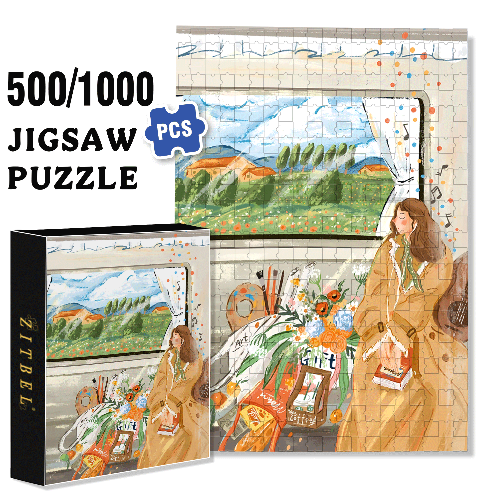 Bring The Things I Love 500pcs/1000pcs Jigsaw Puzzle, Scratch-Resistant, Interactive Family Game & Brain-Boosting DIY Decor, Perfect for Halloween, Christmas & New Year Gifts, Family Puzzle Game