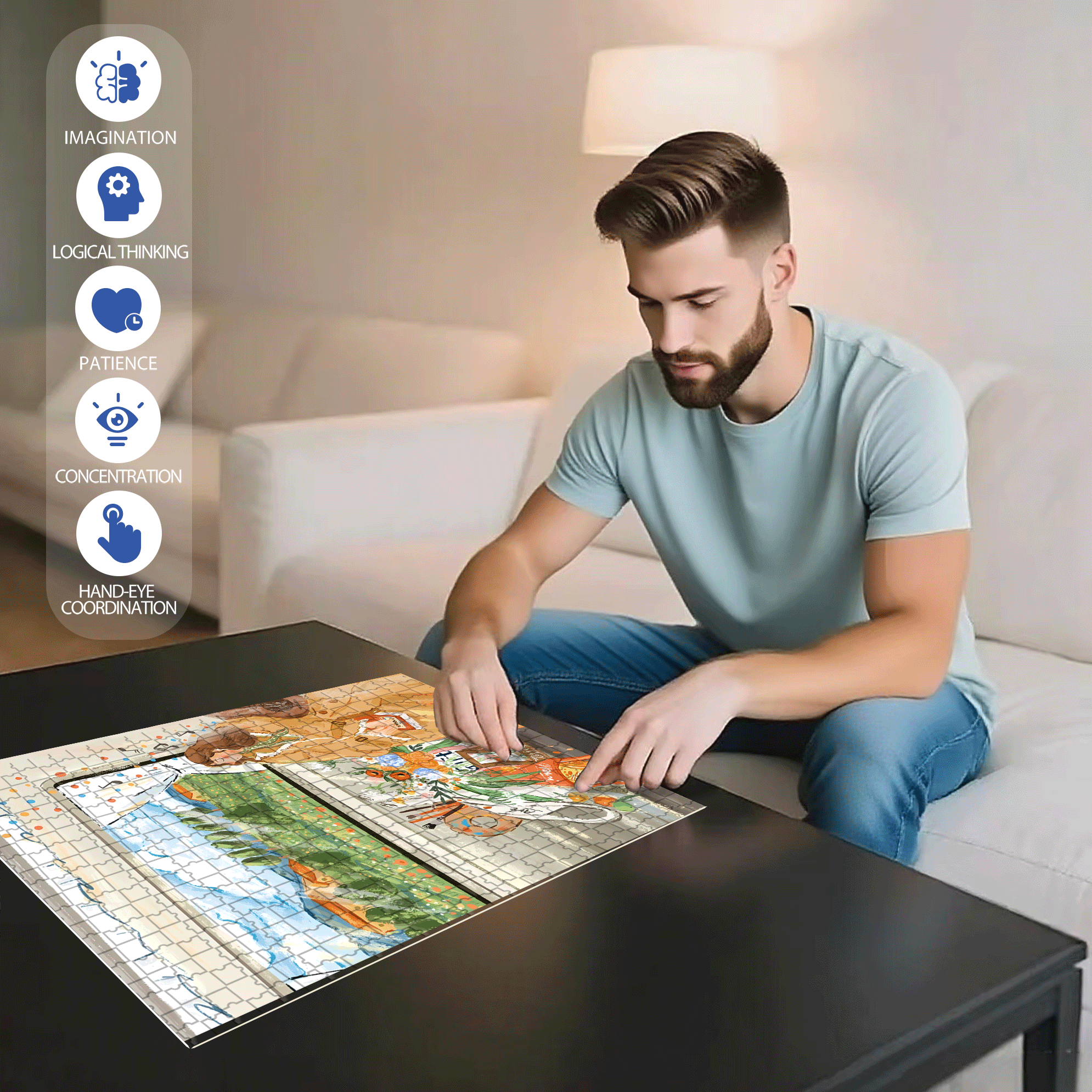 Bring The Things I Love 500pcs/1000pcs Jigsaw Puzzle, Scratch-Resistant, Interactive Family Game & Brain-Boosting DIY Decor, Perfect for Halloween, Christmas & New Year Gifts, Family Puzzle Game