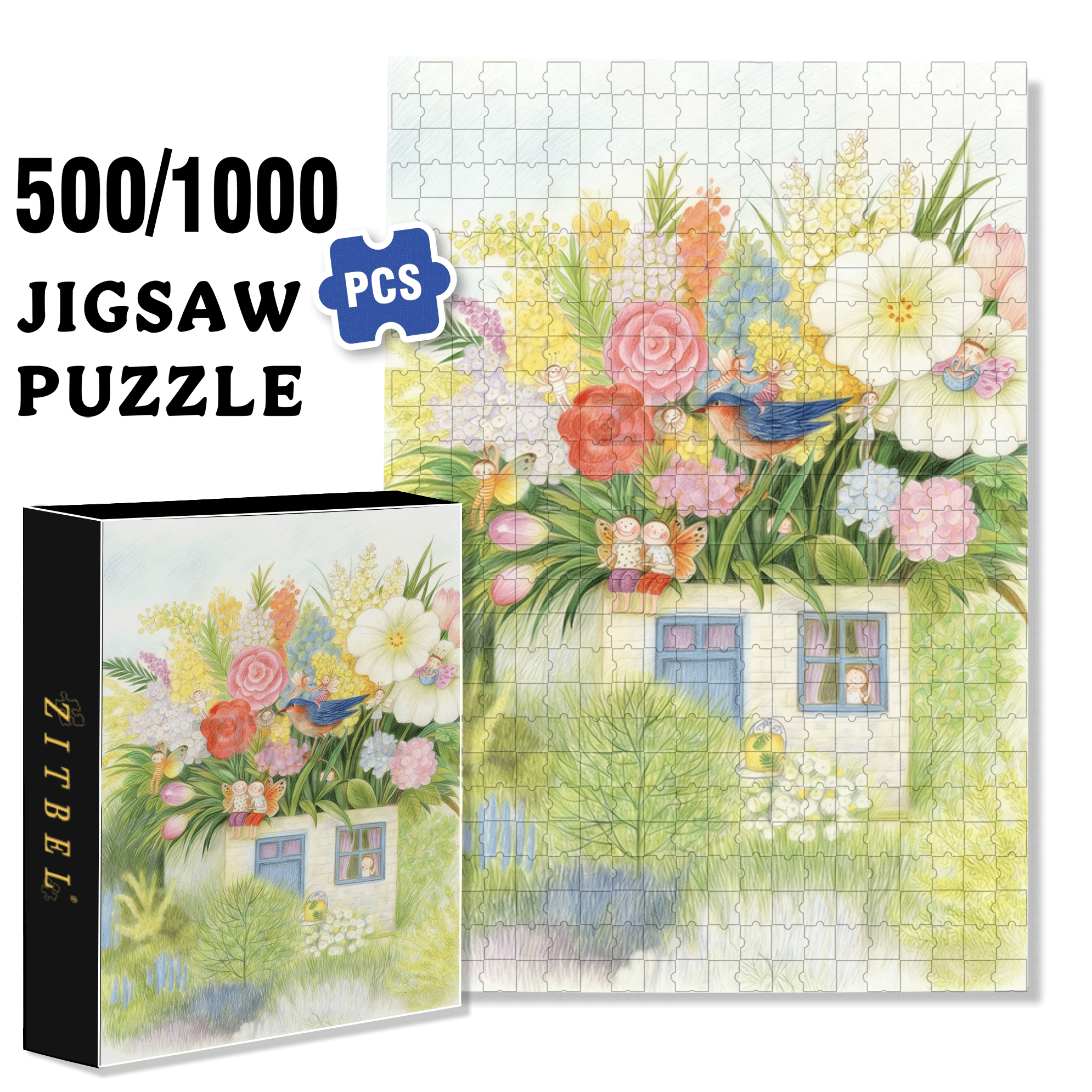 Butterfly's Home 500pcs/1000pcs Jigsaw Puzzle, Scratch-Resistant, Interactive Family Game & Brain-Boosting DIY Decor, Perfect for Halloween, Christmas & New Year Gifts, Family Puzzle Game