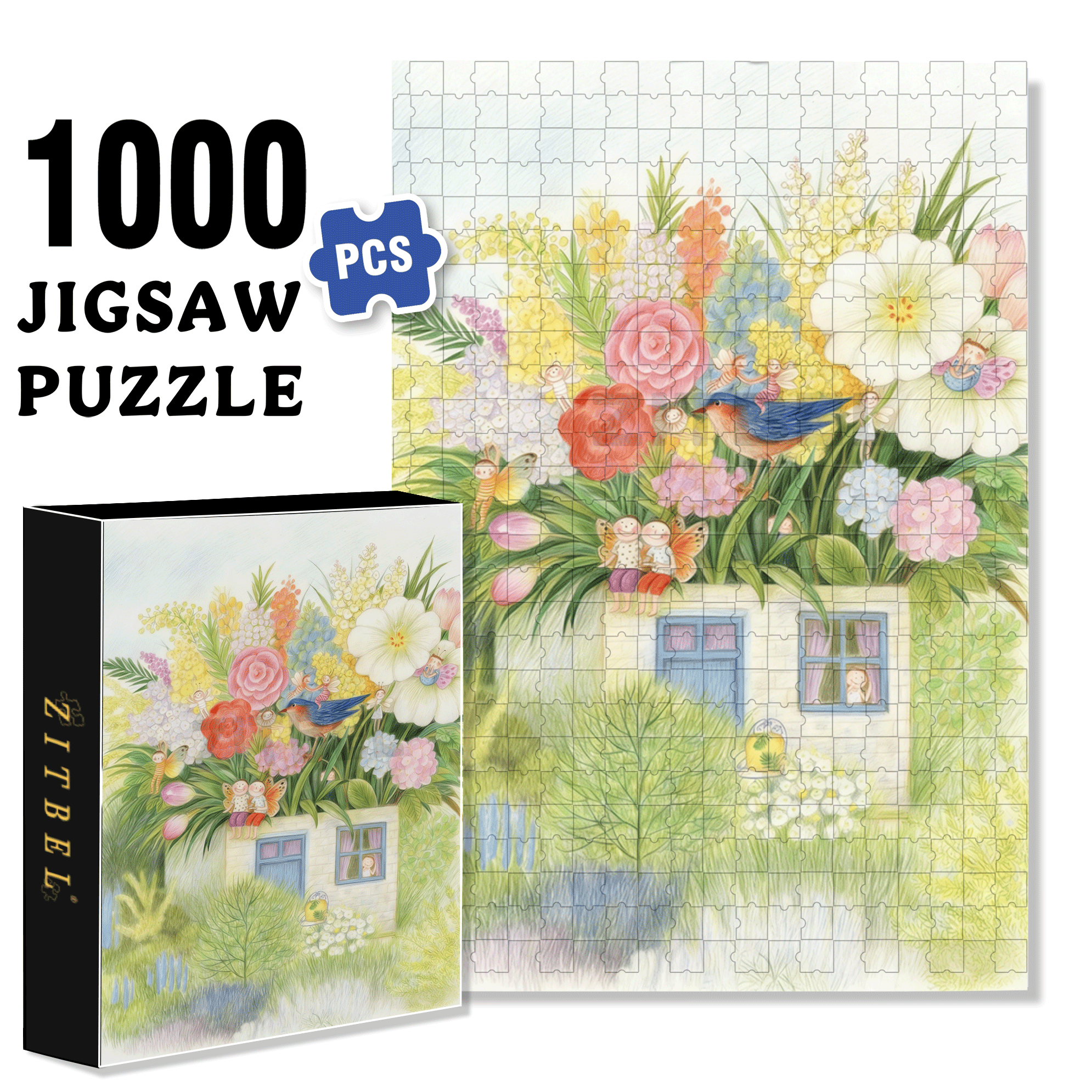 Butterfly's Home 500pcs/1000pcs Jigsaw Puzzle, Scratch-Resistant, Interactive Family Game & Brain-Boosting DIY Decor, Perfect for Halloween, Christmas & New Year Gifts, Family Puzzle Game