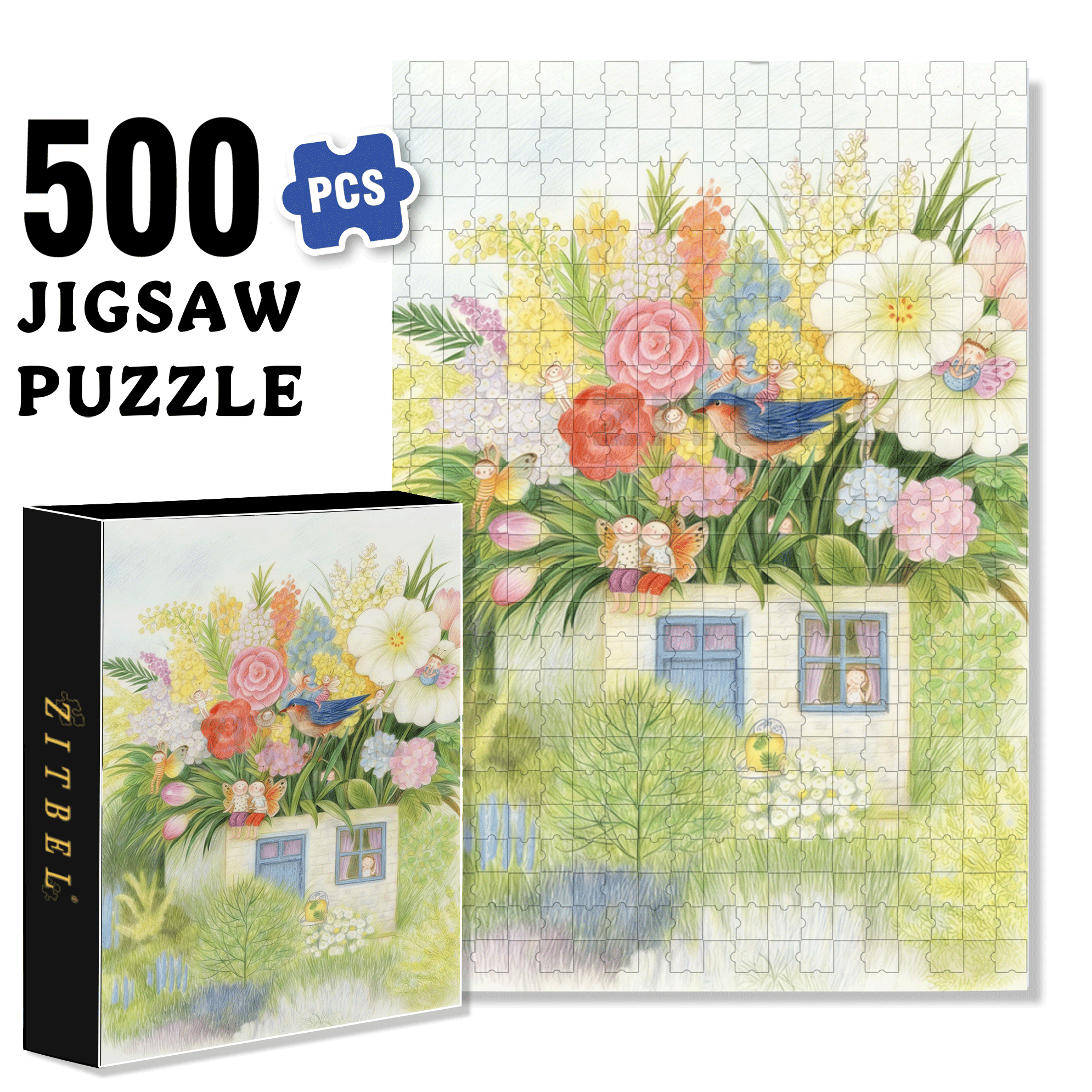 Butterfly's Home 500pcs/1000pcs Jigsaw Puzzle, Scratch-Resistant, Interactive Family Game & Brain-Boosting DIY Decor, Perfect for Halloween, Christmas & New Year Gifts, Family Puzzle Game
