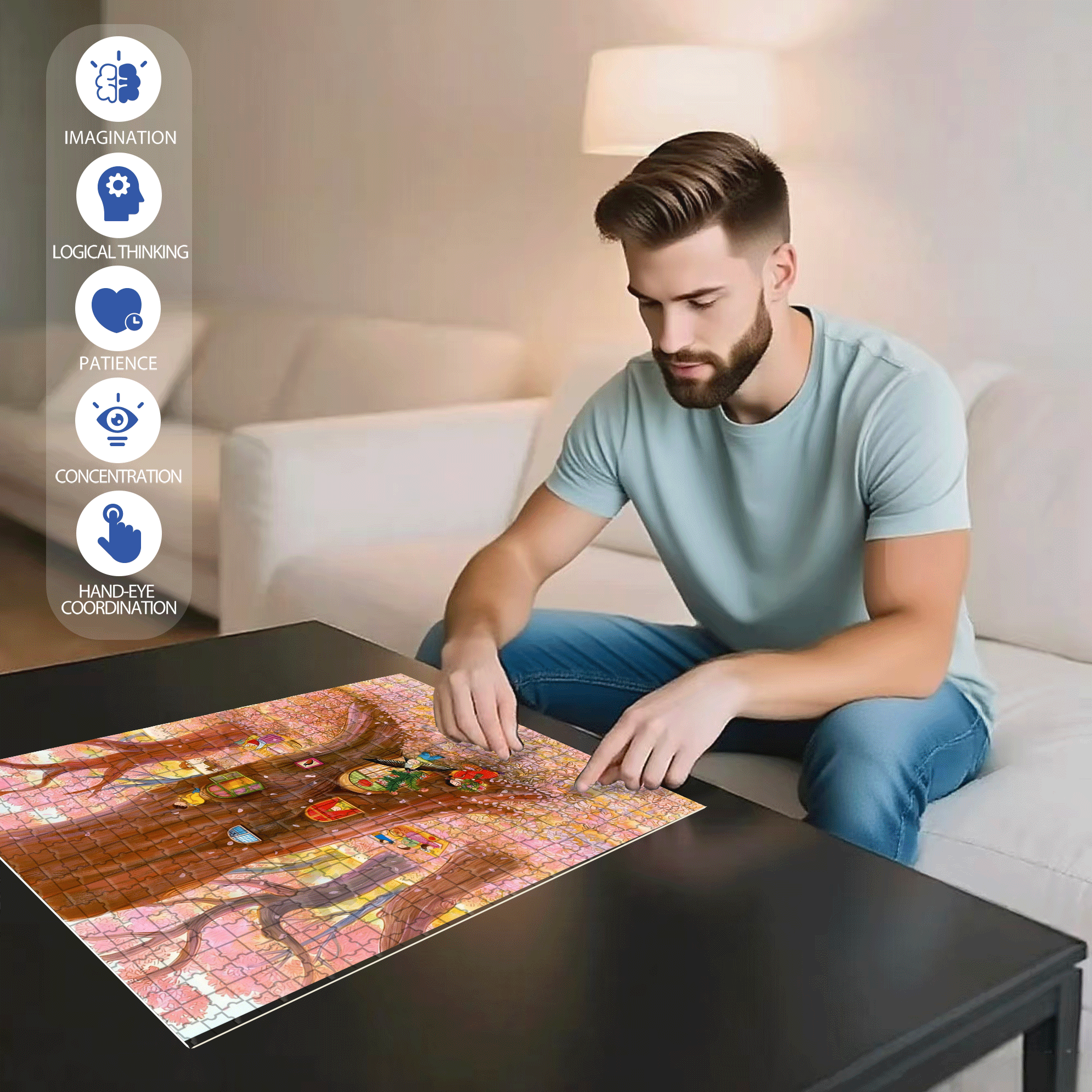 Cherry Blossom Season 500pcs/1000pcs Jigsaw Puzzle, Scratch-Resistant, Interactive Family Game & Brain-Boosting DIY Decor, Perfect for Halloween, Christmas & New Year Gifts, Family Puzzle Game