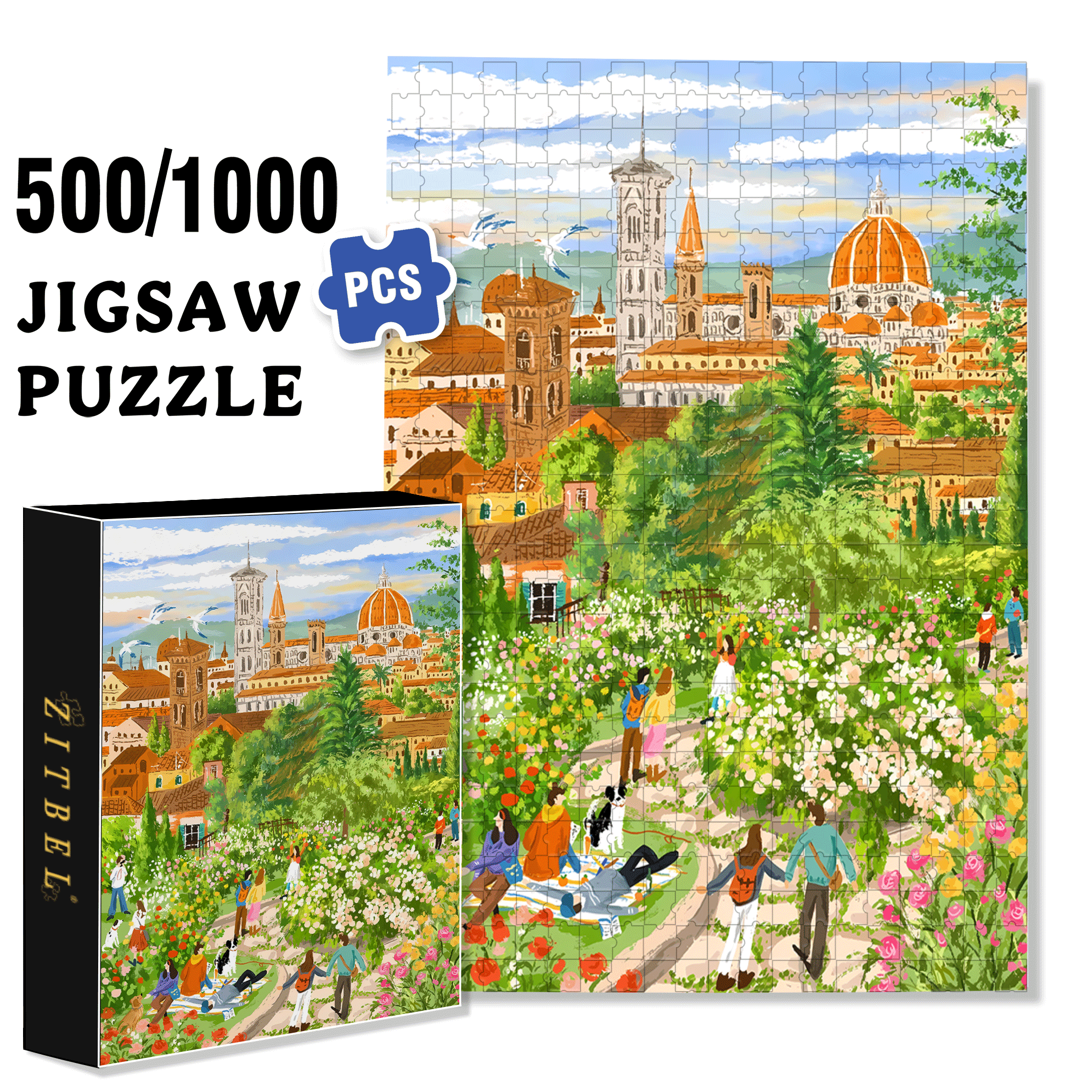 City Garden 500pcs/1000pcs Jigsaw Puzzle, Scratch-Resistant, Interactive Family Game & Brain-Boosting DIY Decor, Perfect for Halloween, Christmas & New Year Gifts, Family Puzzle Game