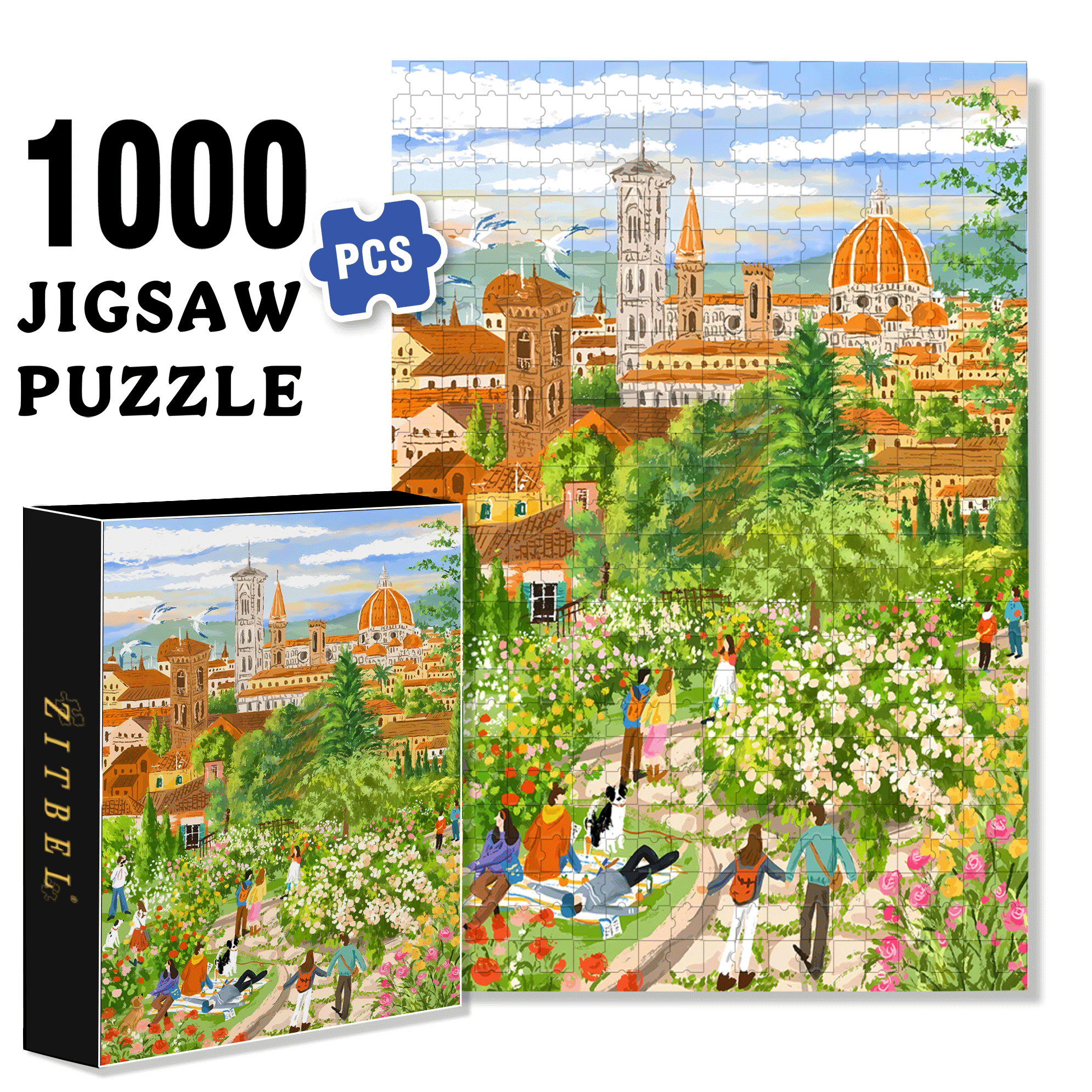 City Garden 500pcs/1000pcs Jigsaw Puzzle, Scratch-Resistant, Interactive Family Game & Brain-Boosting DIY Decor, Perfect for Halloween, Christmas & New Year Gifts, Family Puzzle Game
