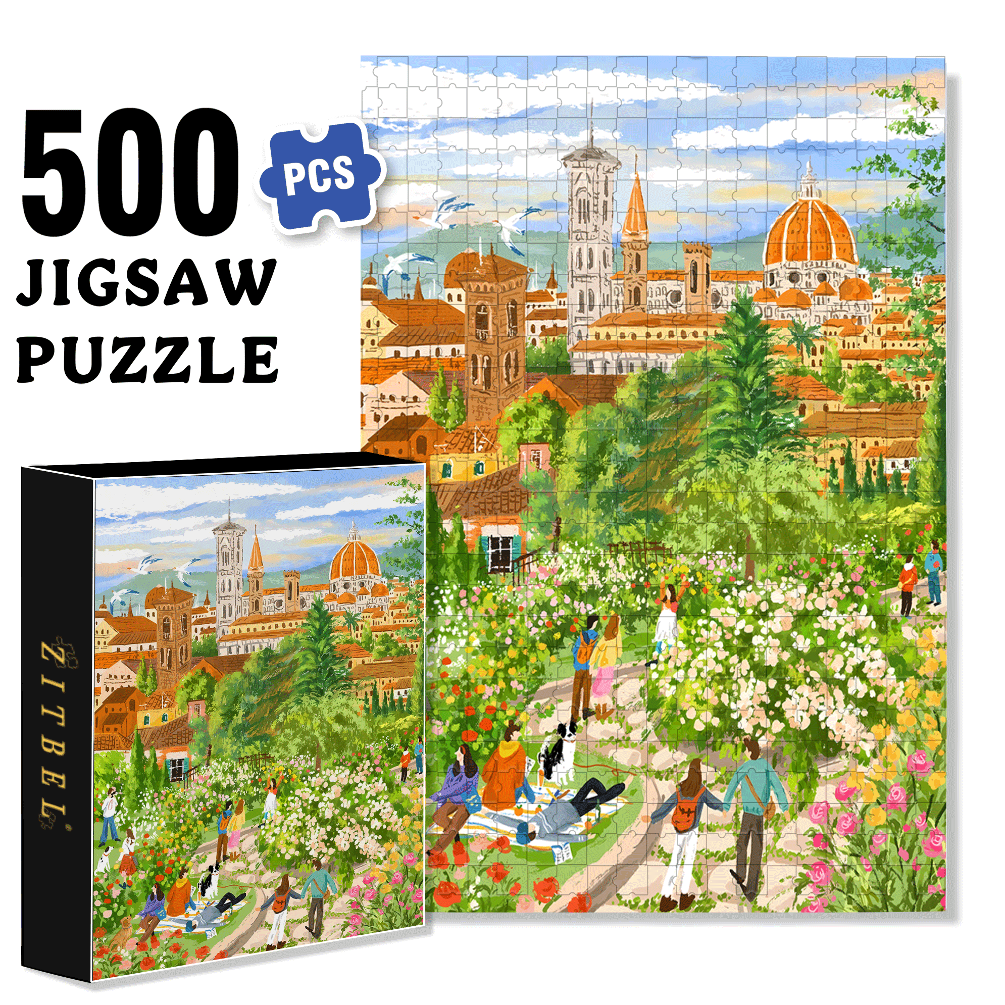 City Garden 500pcs/1000pcs Jigsaw Puzzle, Scratch-Resistant, Interactive Family Game & Brain-Boosting DIY Decor, Perfect for Halloween, Christmas & New Year Gifts, Family Puzzle Game