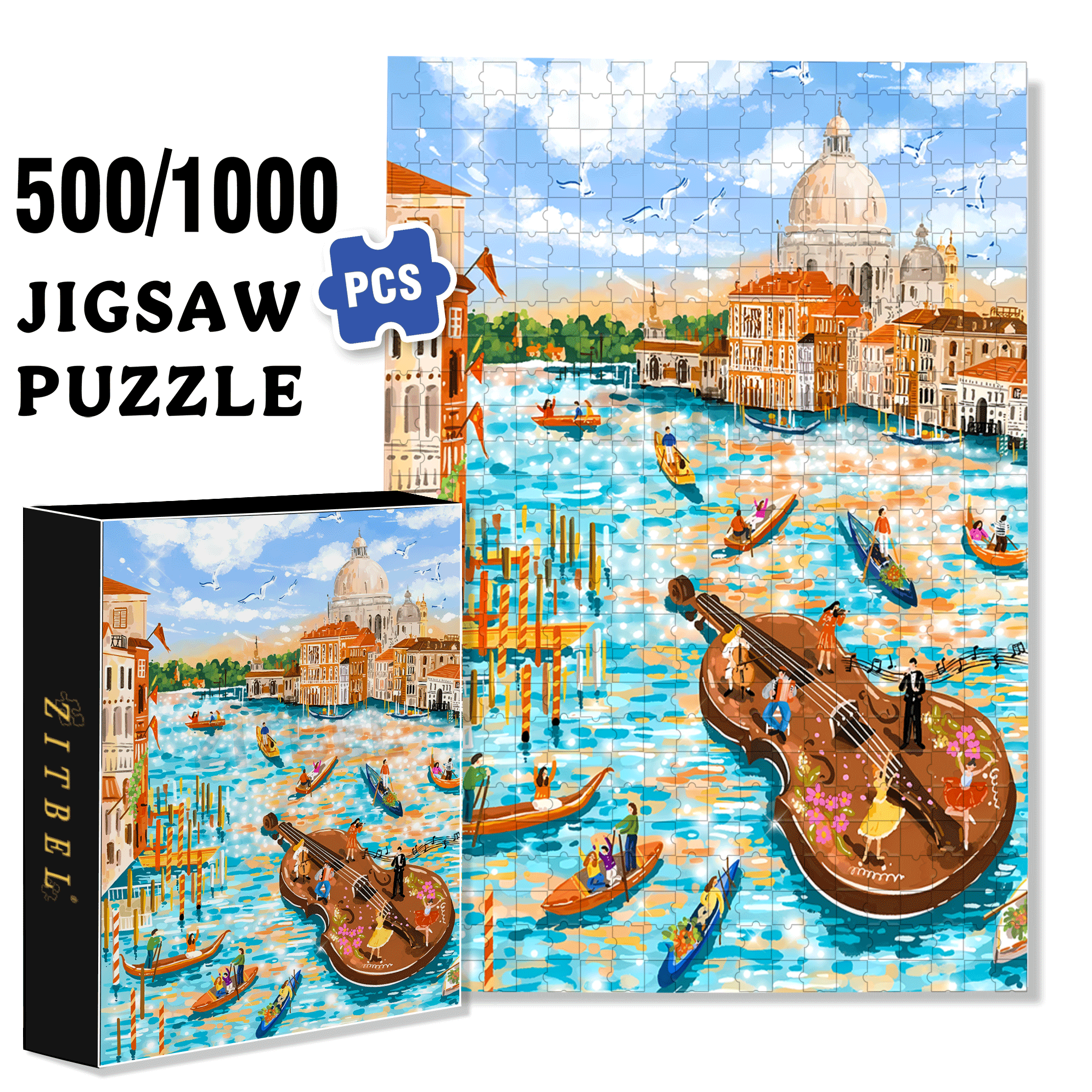 City of Music 500pcs/1000pcs Jigsaw Puzzle, Scratch-Resistant, Interactive Family Game & Brain-Boosting DIY Decor, Perfect for Halloween, Christmas & New Year Gifts, Family Puzzle Game