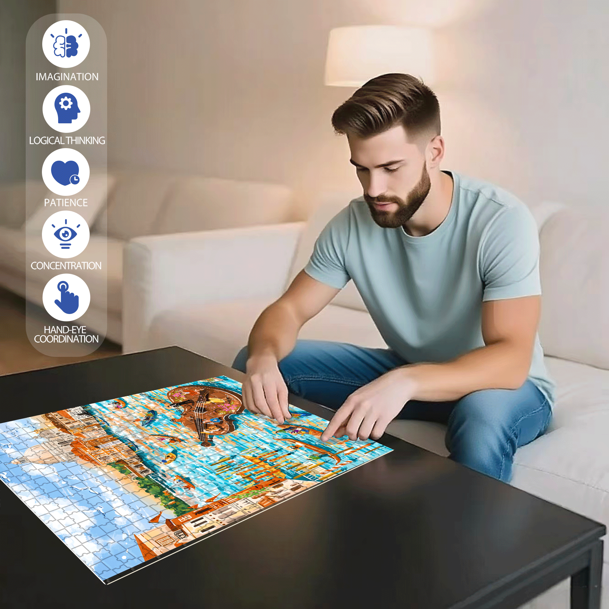 City of Music 500pcs/1000pcs Jigsaw Puzzle, Scratch-Resistant, Interactive Family Game & Brain-Boosting DIY Decor, Perfect for Halloween, Christmas & New Year Gifts, Family Puzzle Game