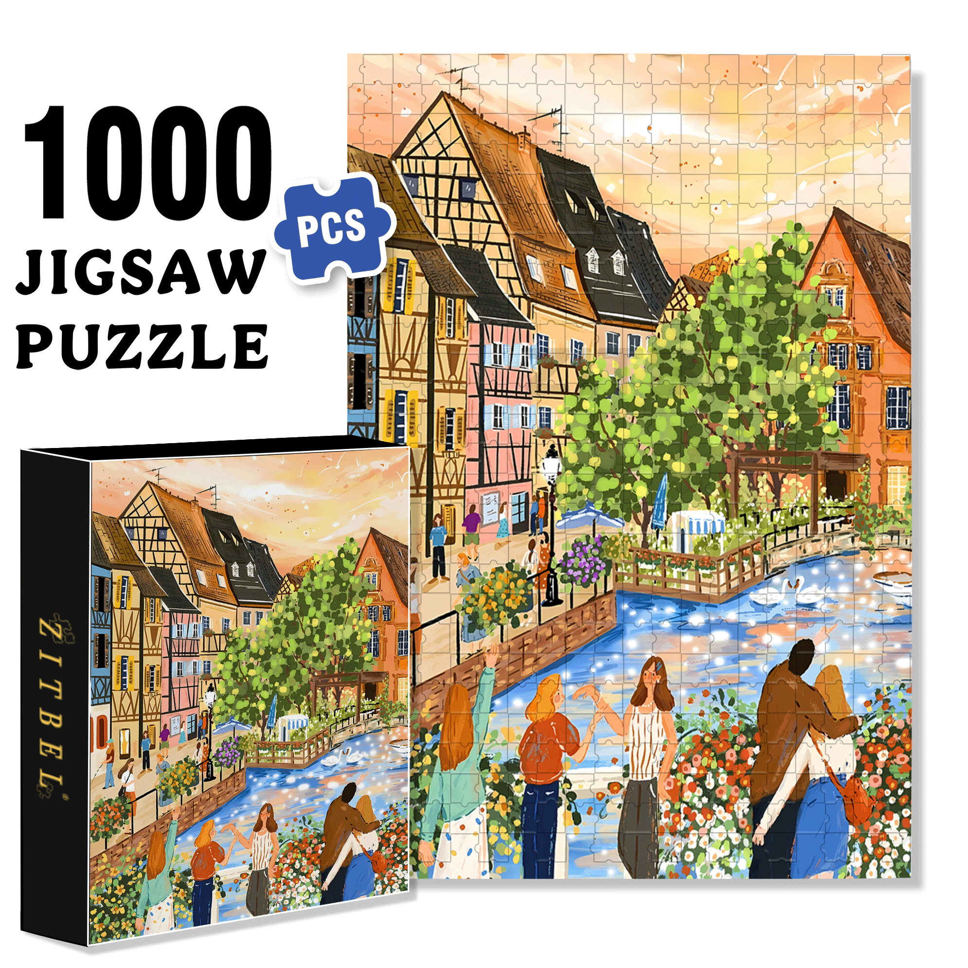 Colmar Town 500pcs/1000pcs Jigsaw Puzzle, Scratch-Resistant, Interactive Family Game & Brain-Boosting DIY Decor, Perfect for Halloween, Christmas & New Year Gifts, Family Puzzle Game
