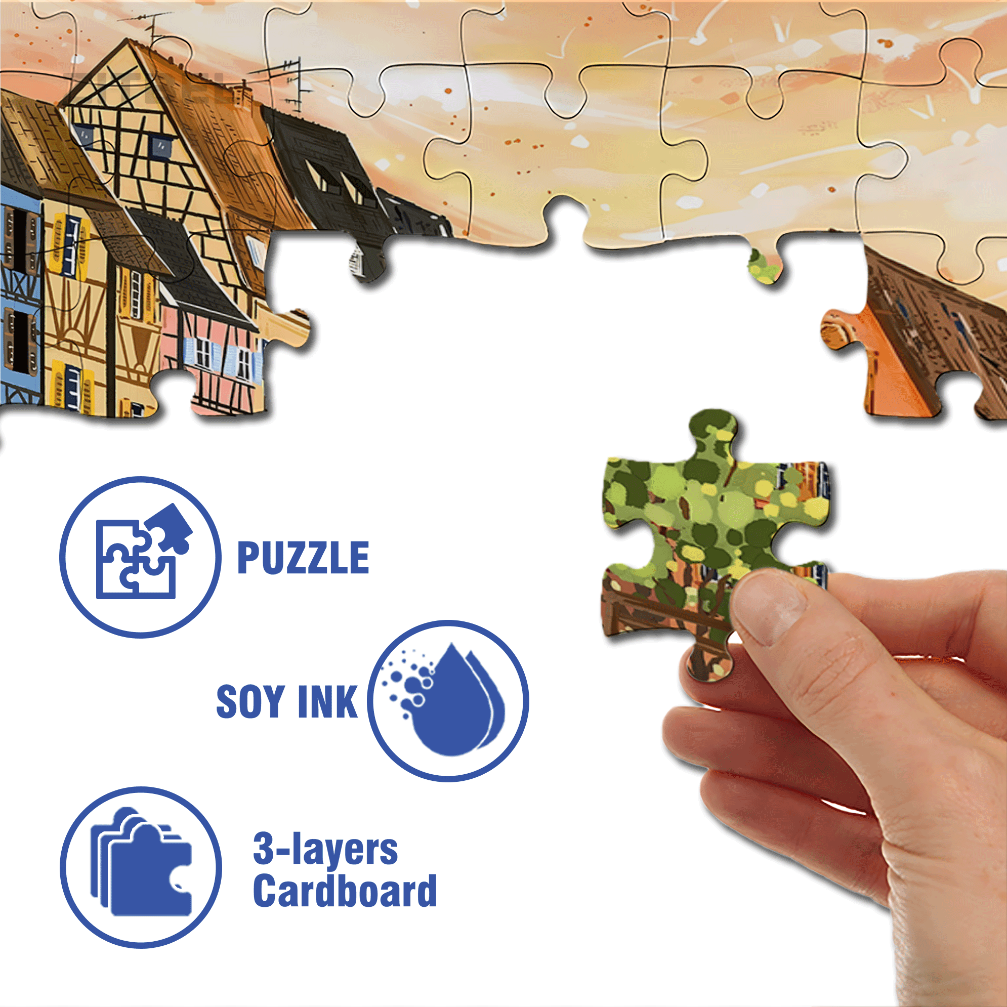 Colmar Town 500pcs/1000pcs Jigsaw Puzzle, Scratch-Resistant, Interactive Family Game & Brain-Boosting DIY Decor, Perfect for Halloween, Christmas & New Year Gifts, Family Puzzle Game